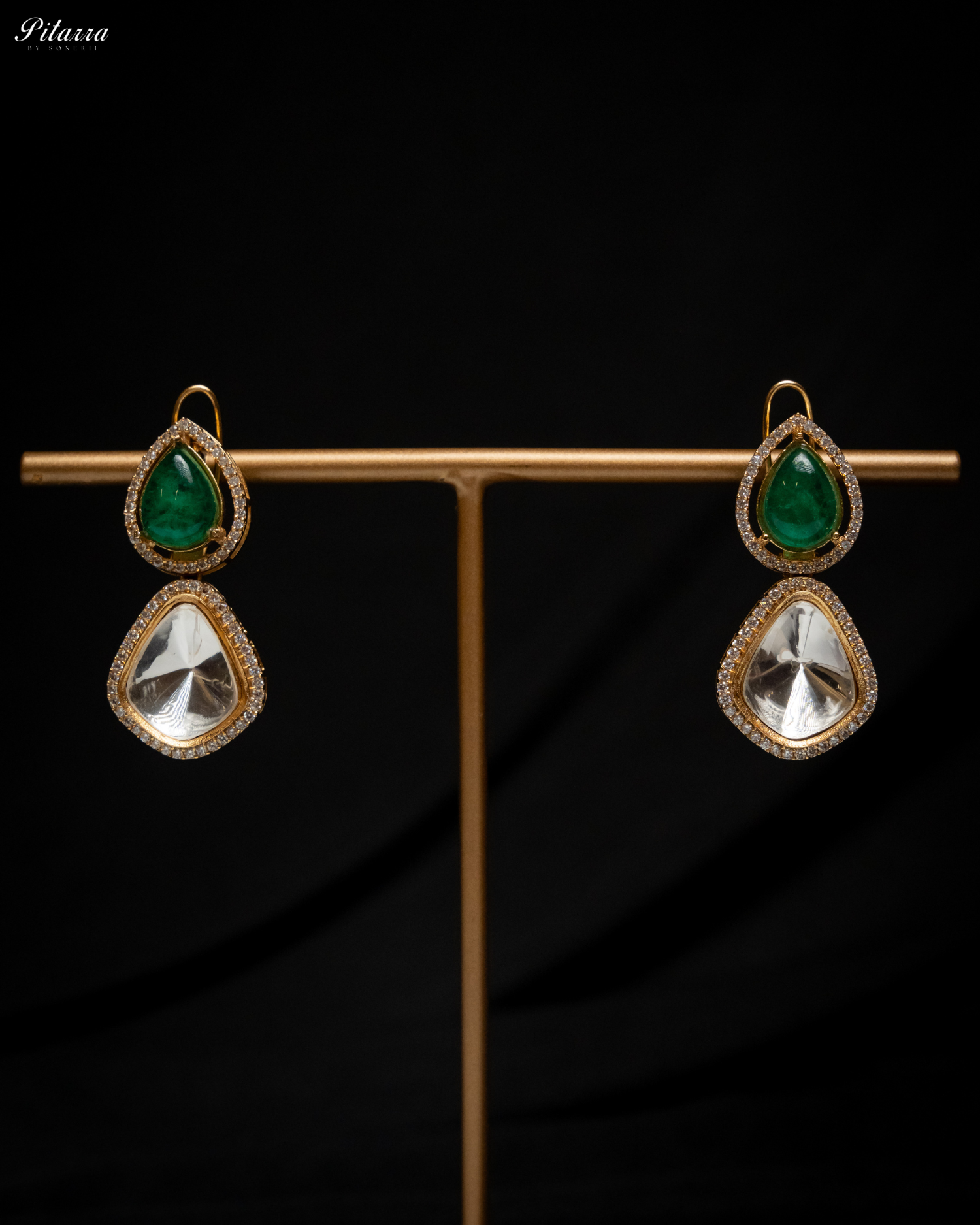 Antique Finish Golden Leaf Stone Kundan Set