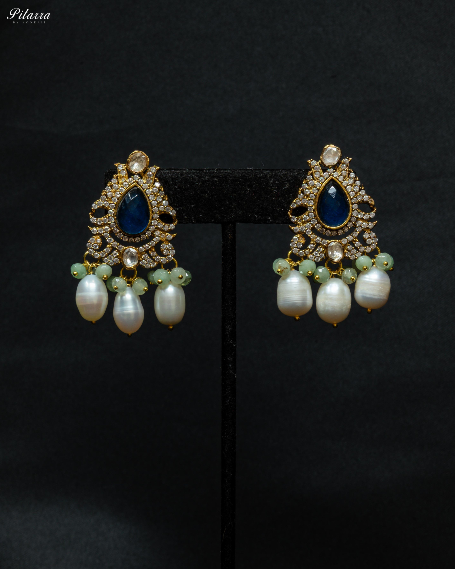 White Pearl Blue Stone Pitarra Kundan Necklace