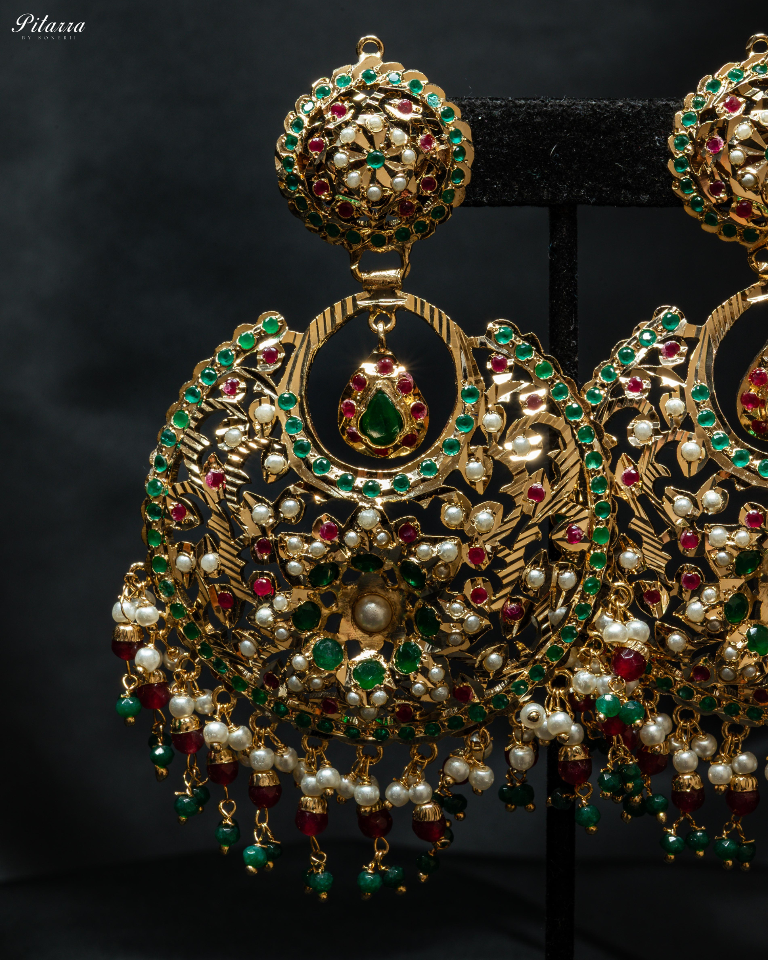 Green Stone Studded Punjabi Jadau Chandbali Earrings