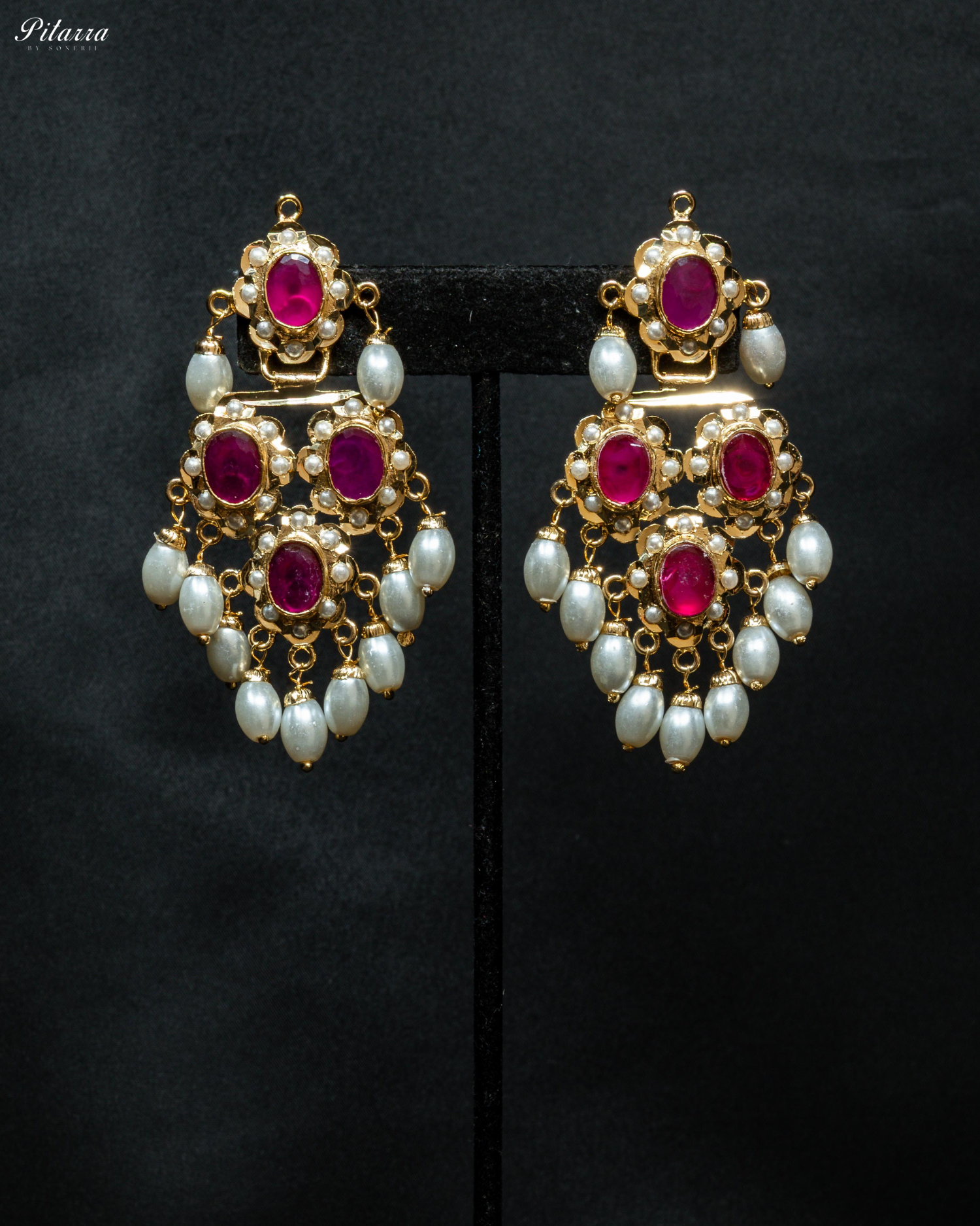 Red Stones Pearls Jadau Choker Necklace Set