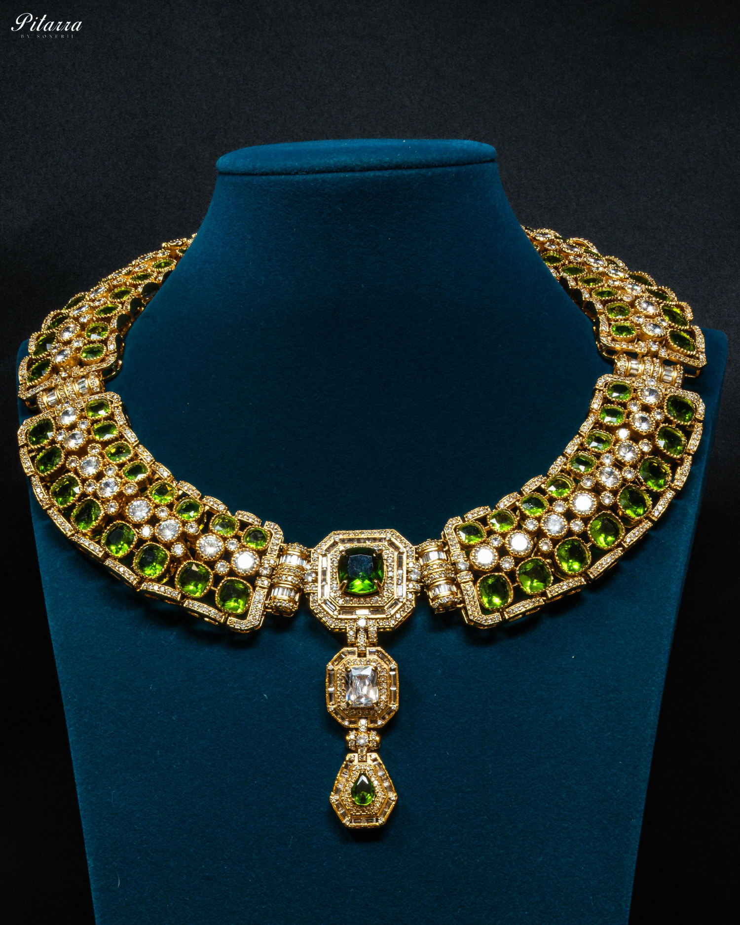 Peridot Green Stone Victorian Kundan Necklace Set