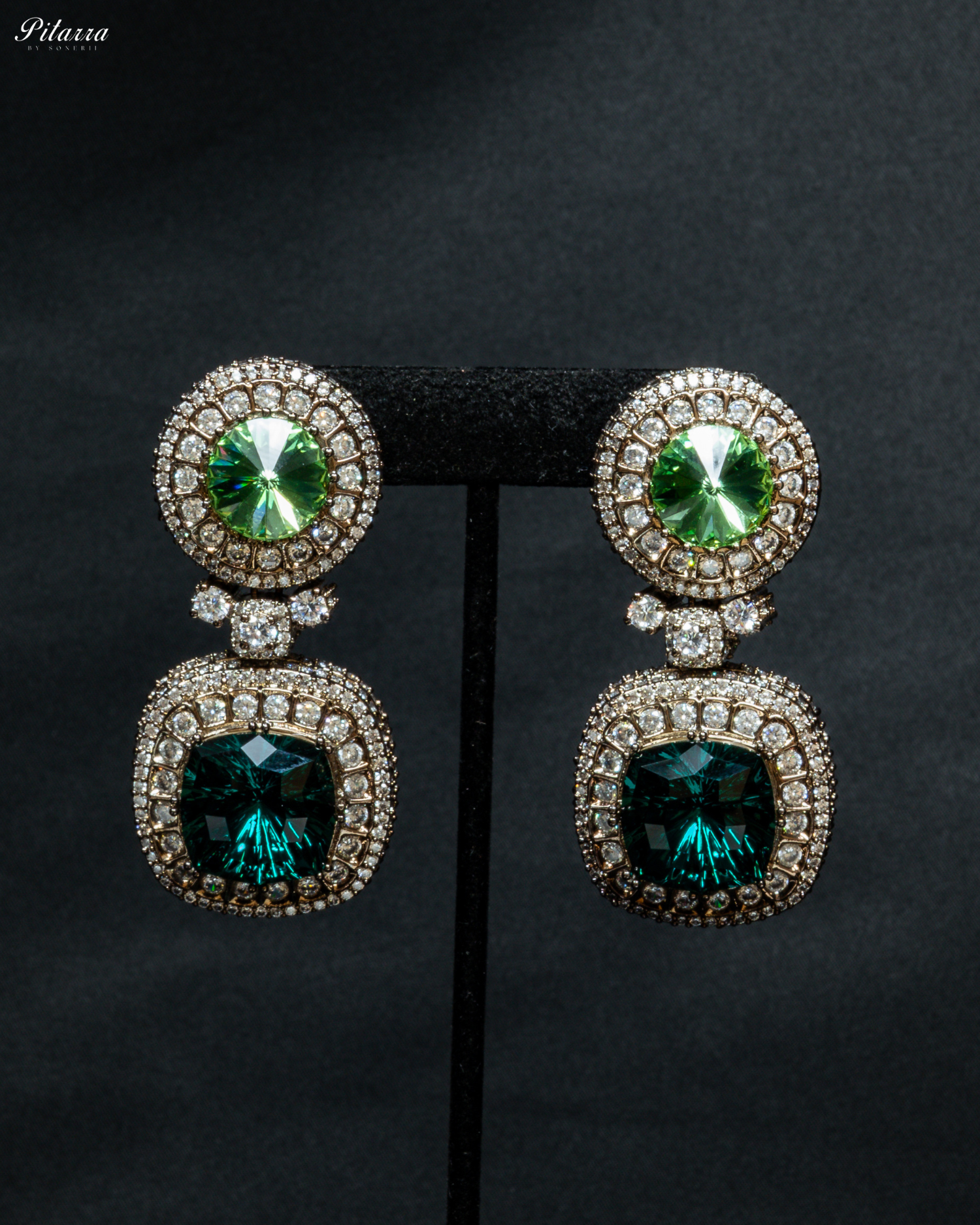 Long Green Stone Cubic Zirconia Necklace Set