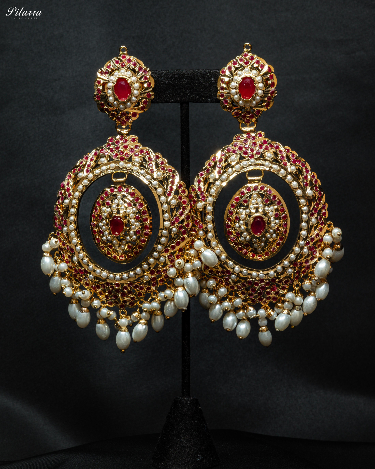 Red Heritage Drop Beads Jadau Chandbali Earrings
