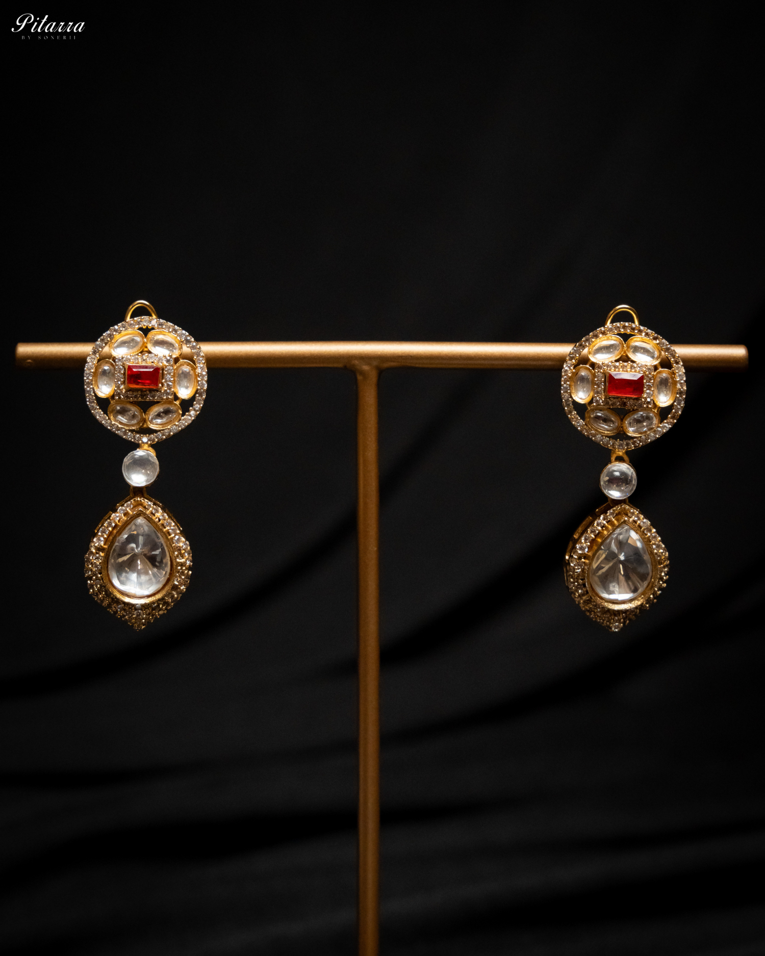 Red Moissanite Stone Long Necklace Set
