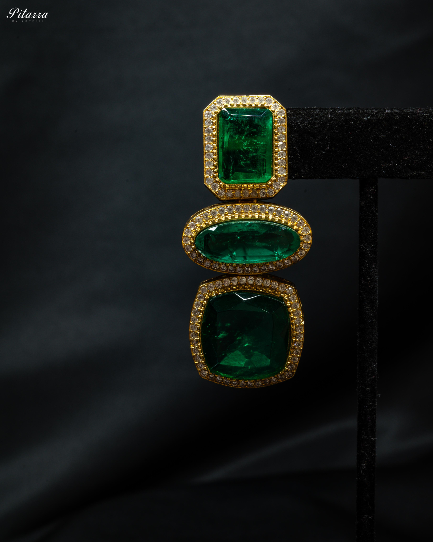Emerald Golden Cubic Zircon Dangler Earrings