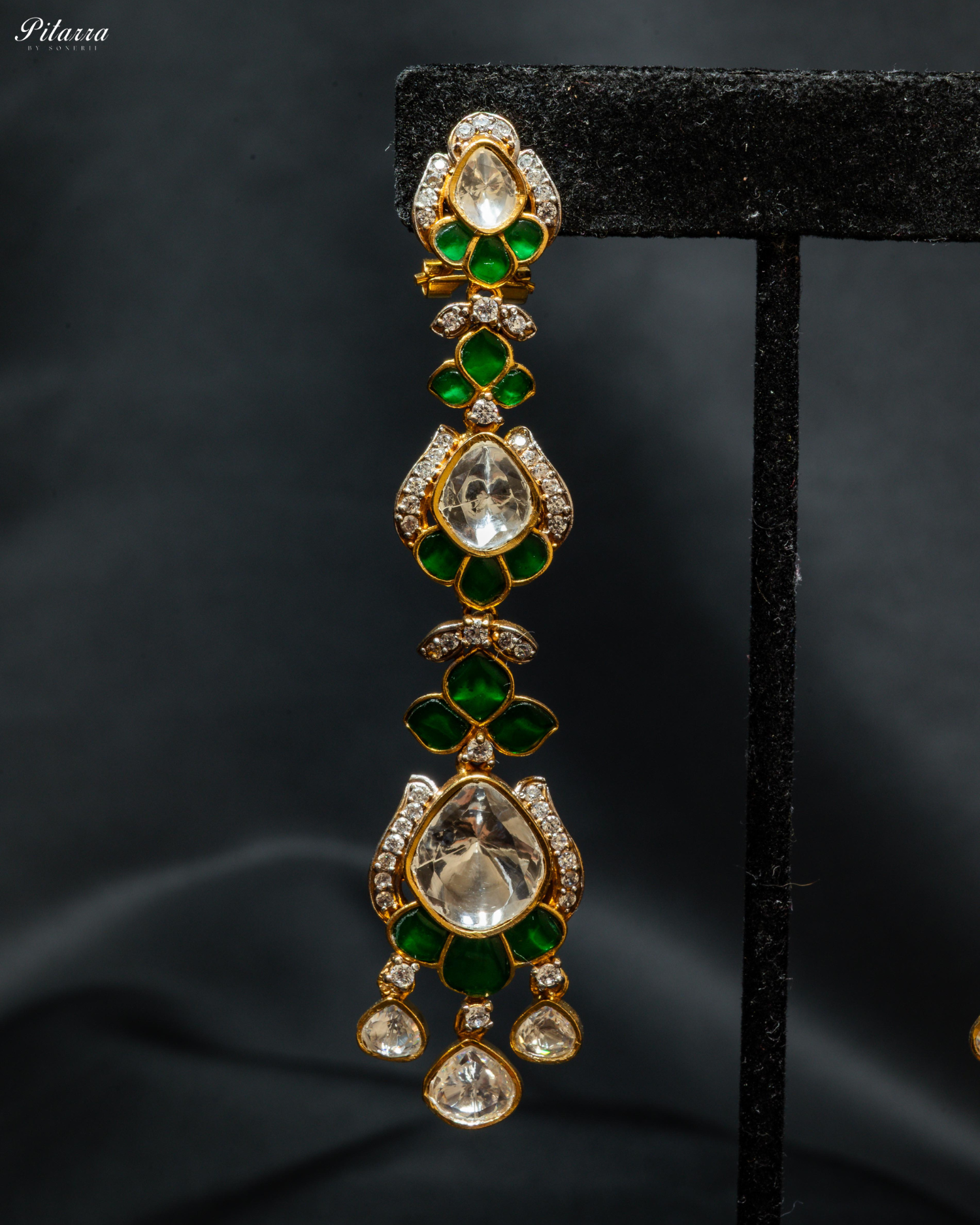 Gold Plated Green Kundan Dangler Earrings