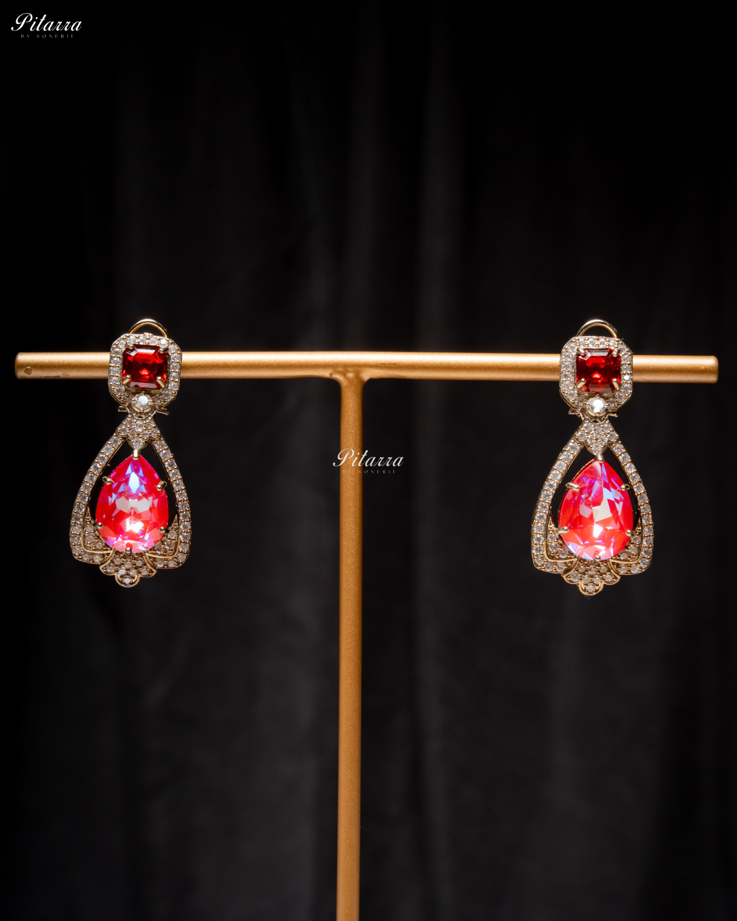 Red Stone Layered Zircon Necklace Set