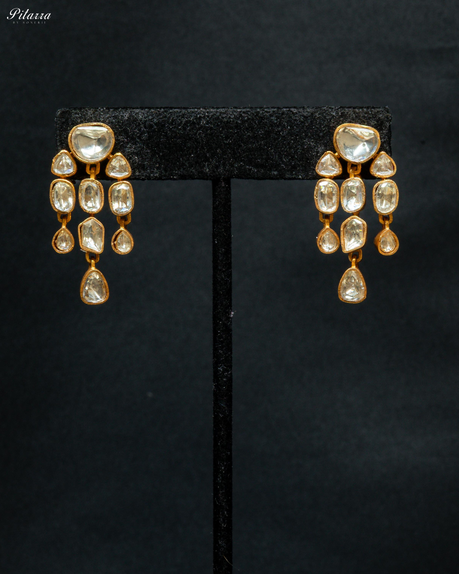Golden Polki Three String Kundan Necklace Set