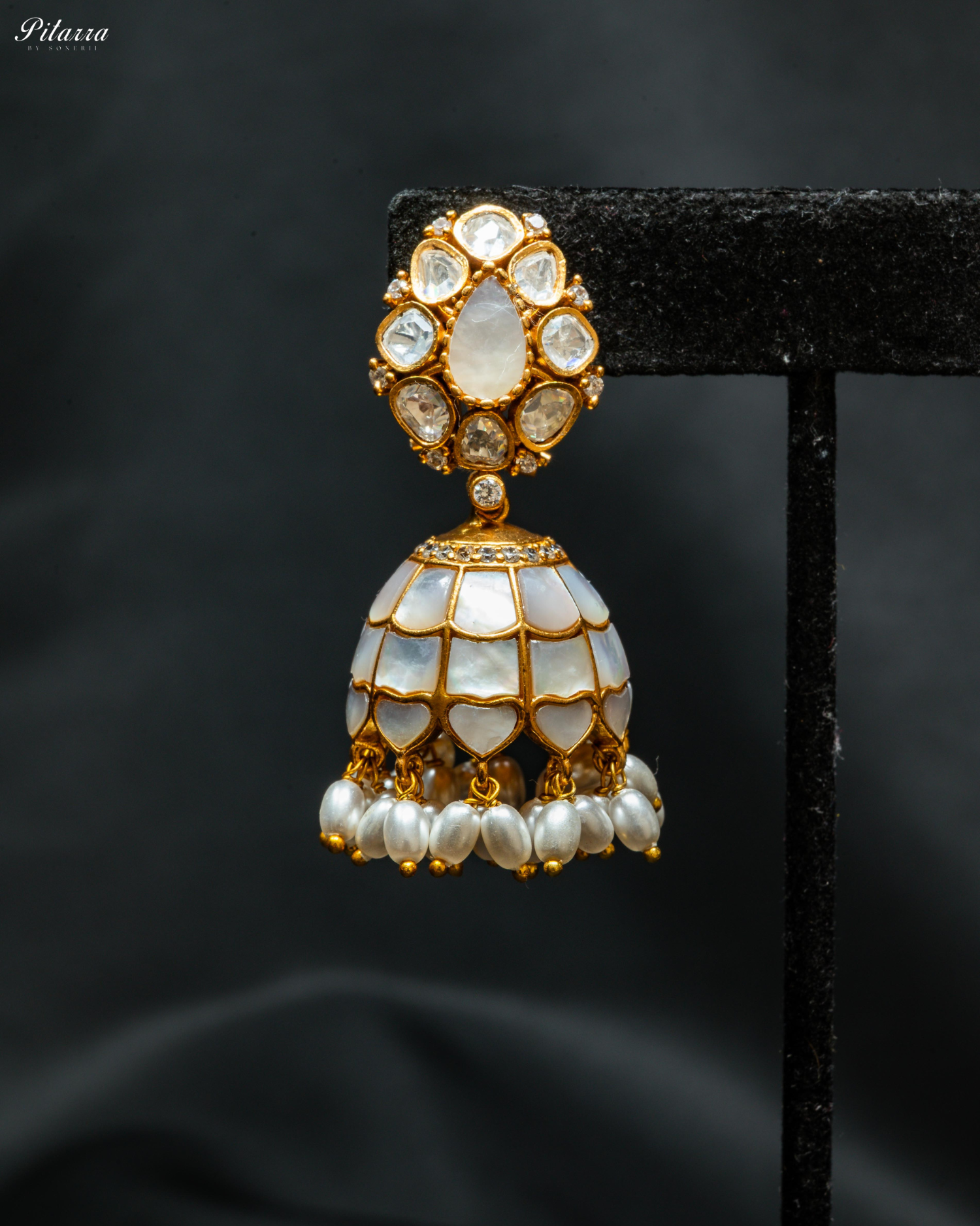 White Victorian Polished Kundan Jhumki Earrings