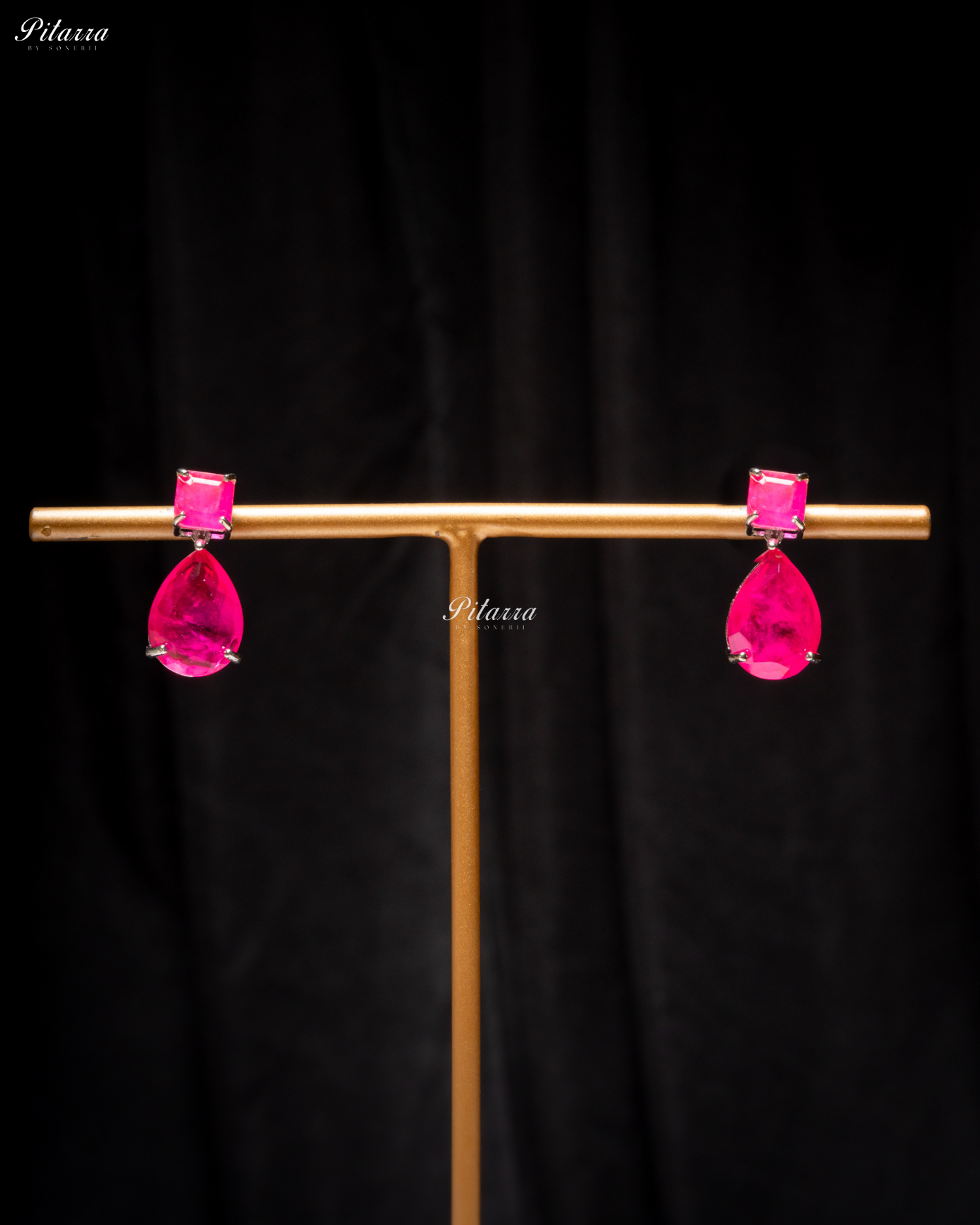 Pink Square and Drop Crystal Necklace Set