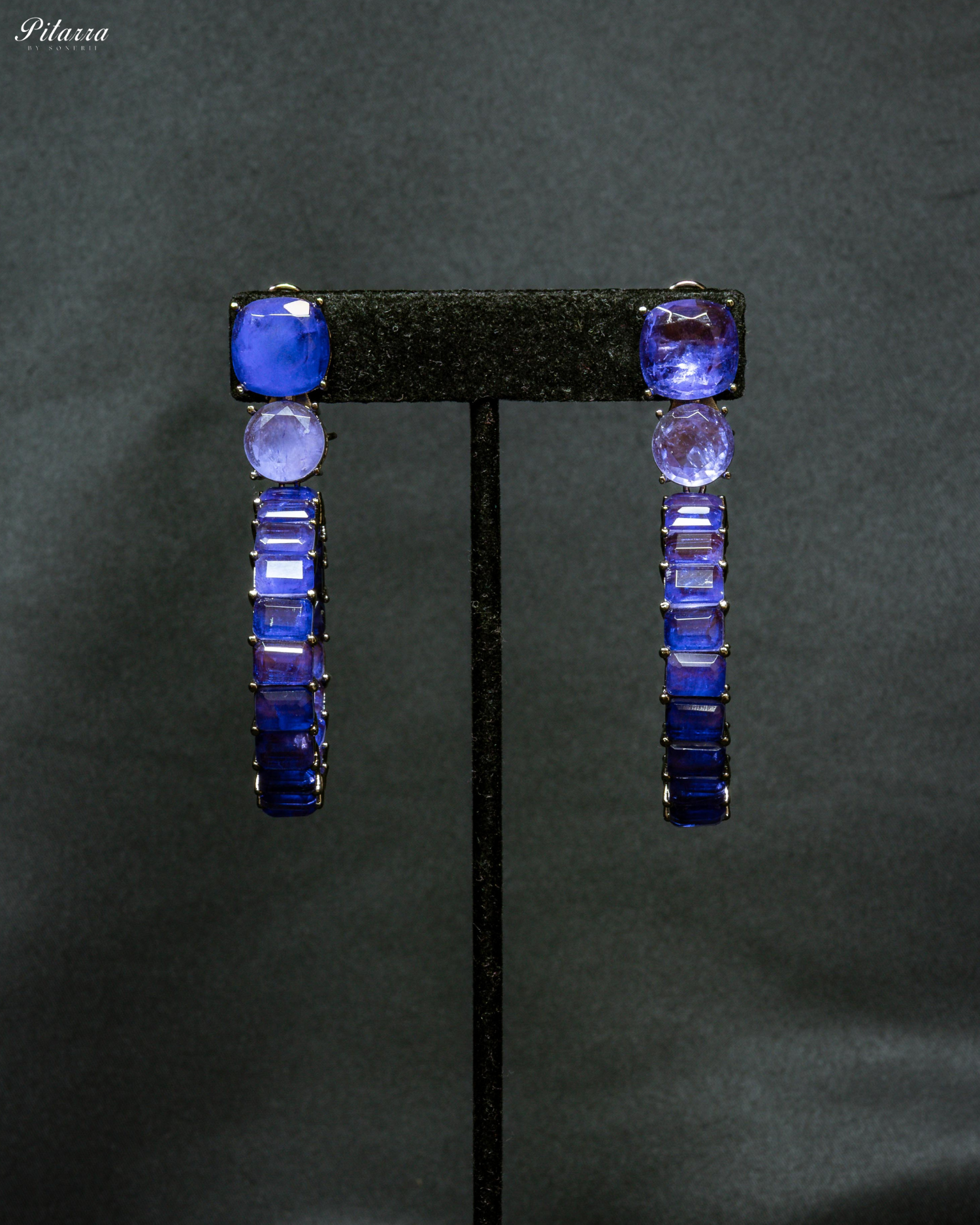 Blue Circular Crystal Statement Dangle Earrings