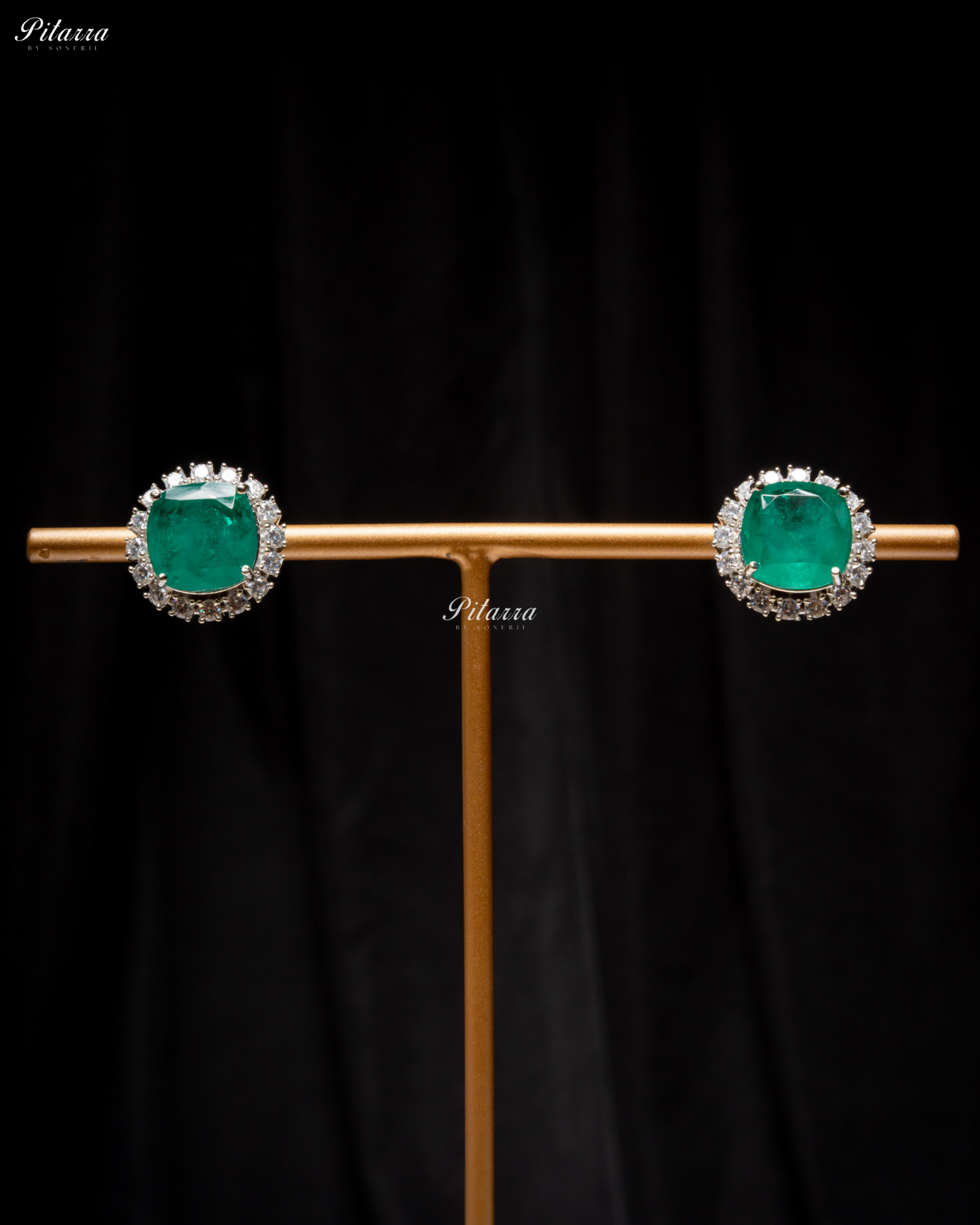 Emerald Stone Cubic Zirconia Silver Necklace Set