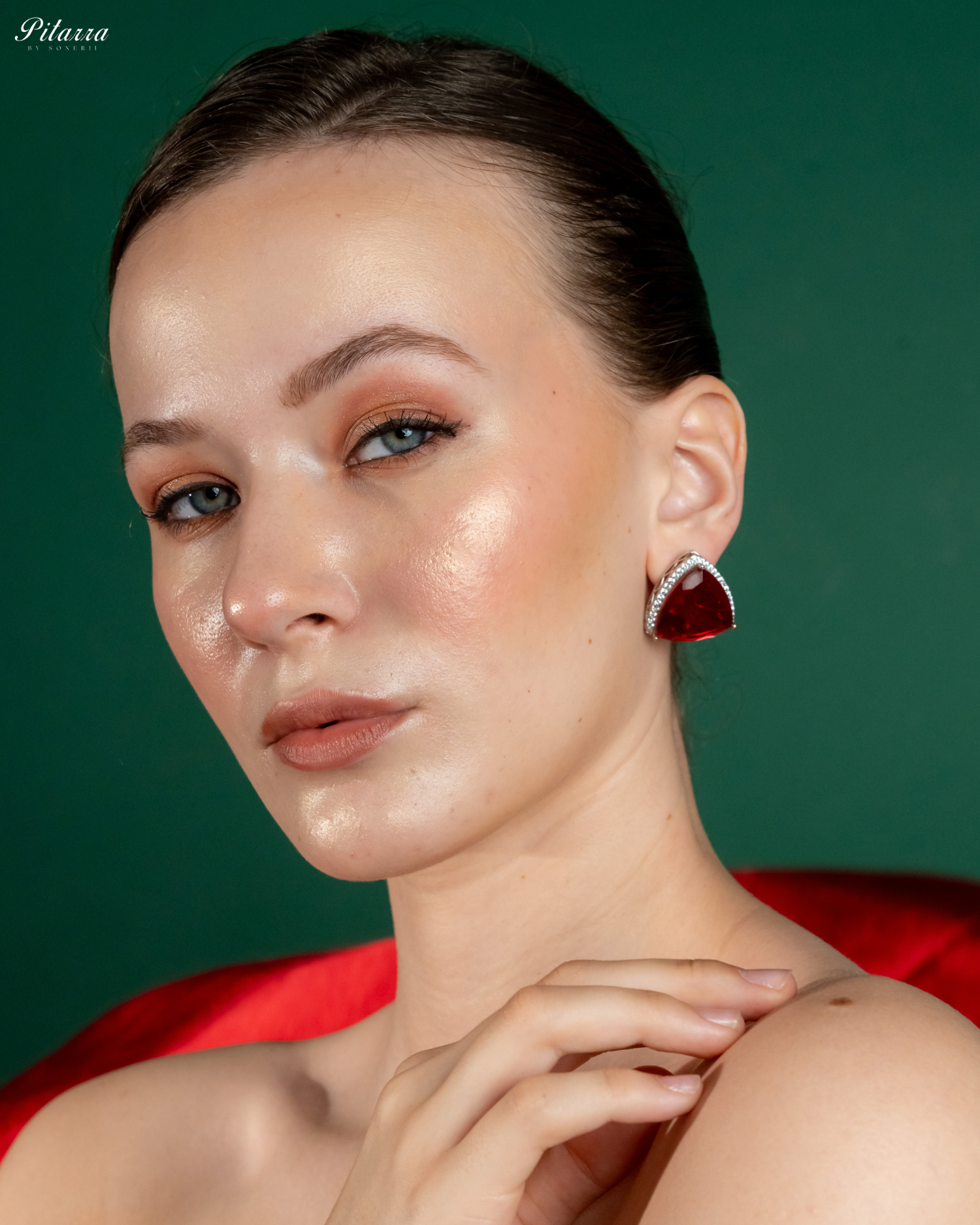 Red Colored Stone CZ Earrings