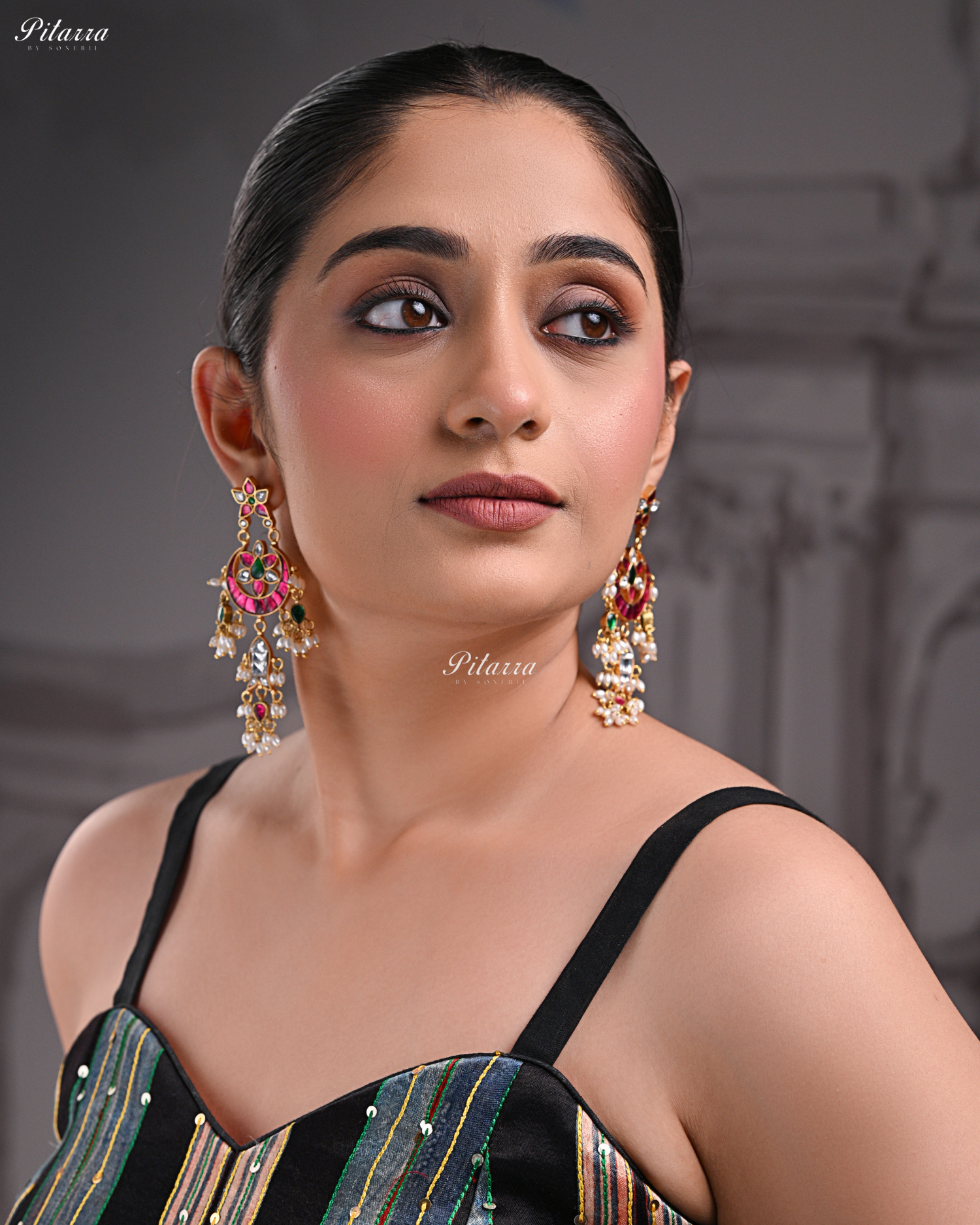 Pink Floral Pearls Kundan Dangle Earrings