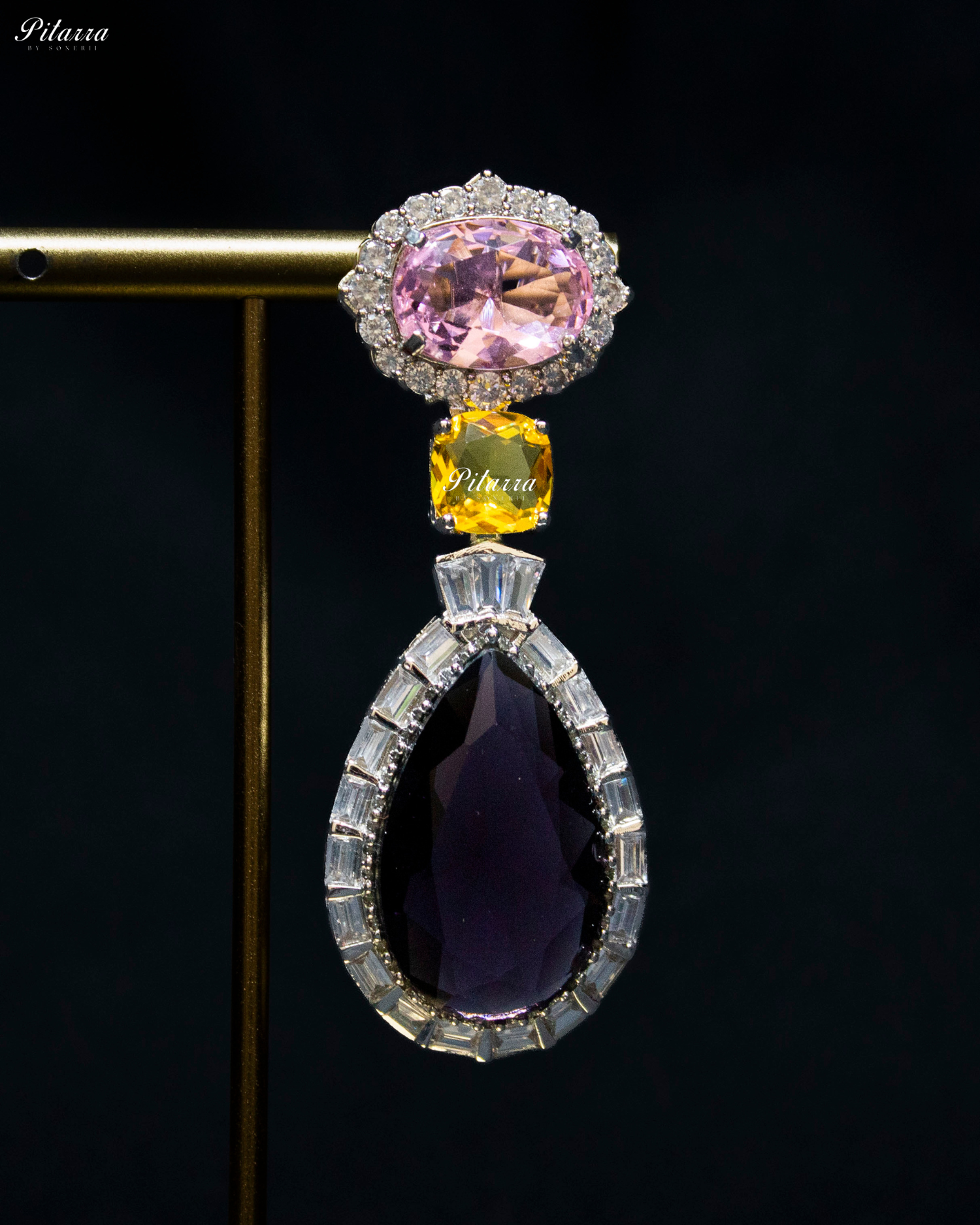 Silver Finish Navy Blue Drop Zircon Earrings