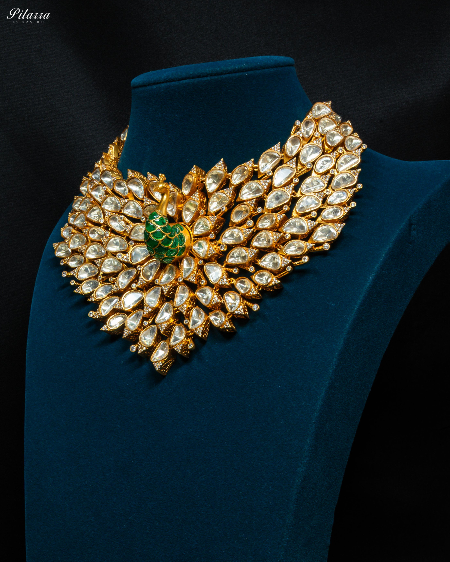 Green Stone Golden Rani Traditional Kundan Necklace