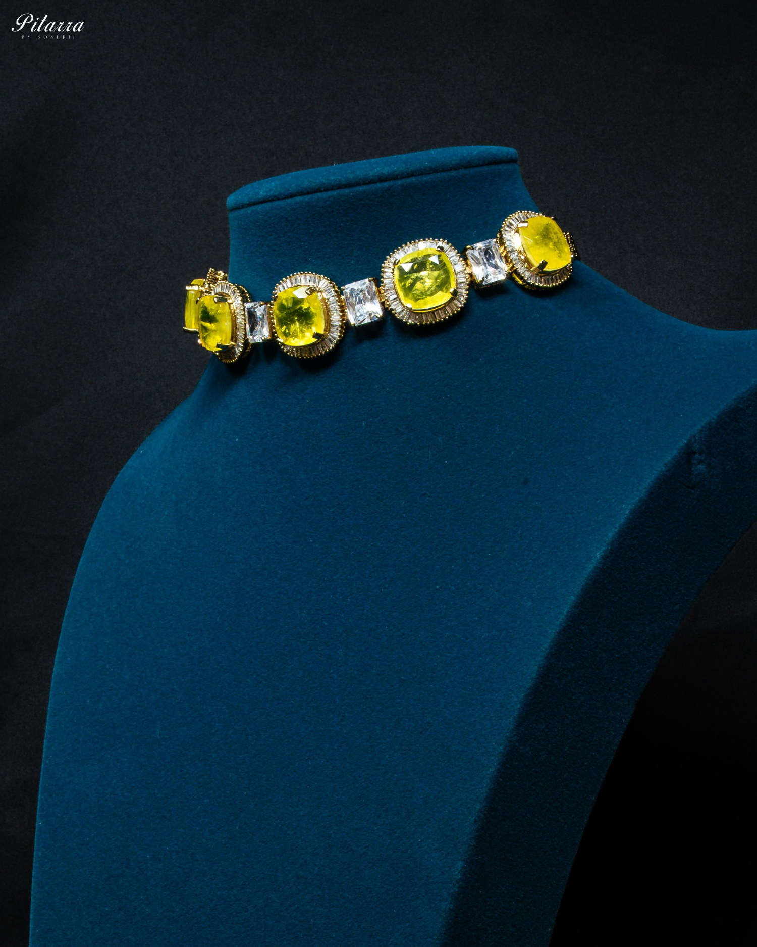 Yellow Stone Silver CZ Choker Necklace Set