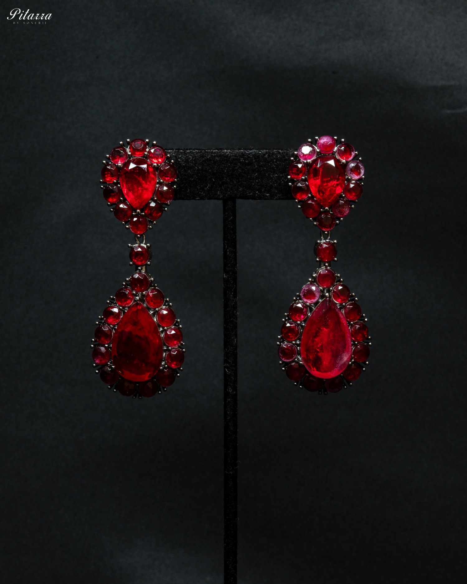 Red Drop Doublet CZ Crytsal Dangle Earrings