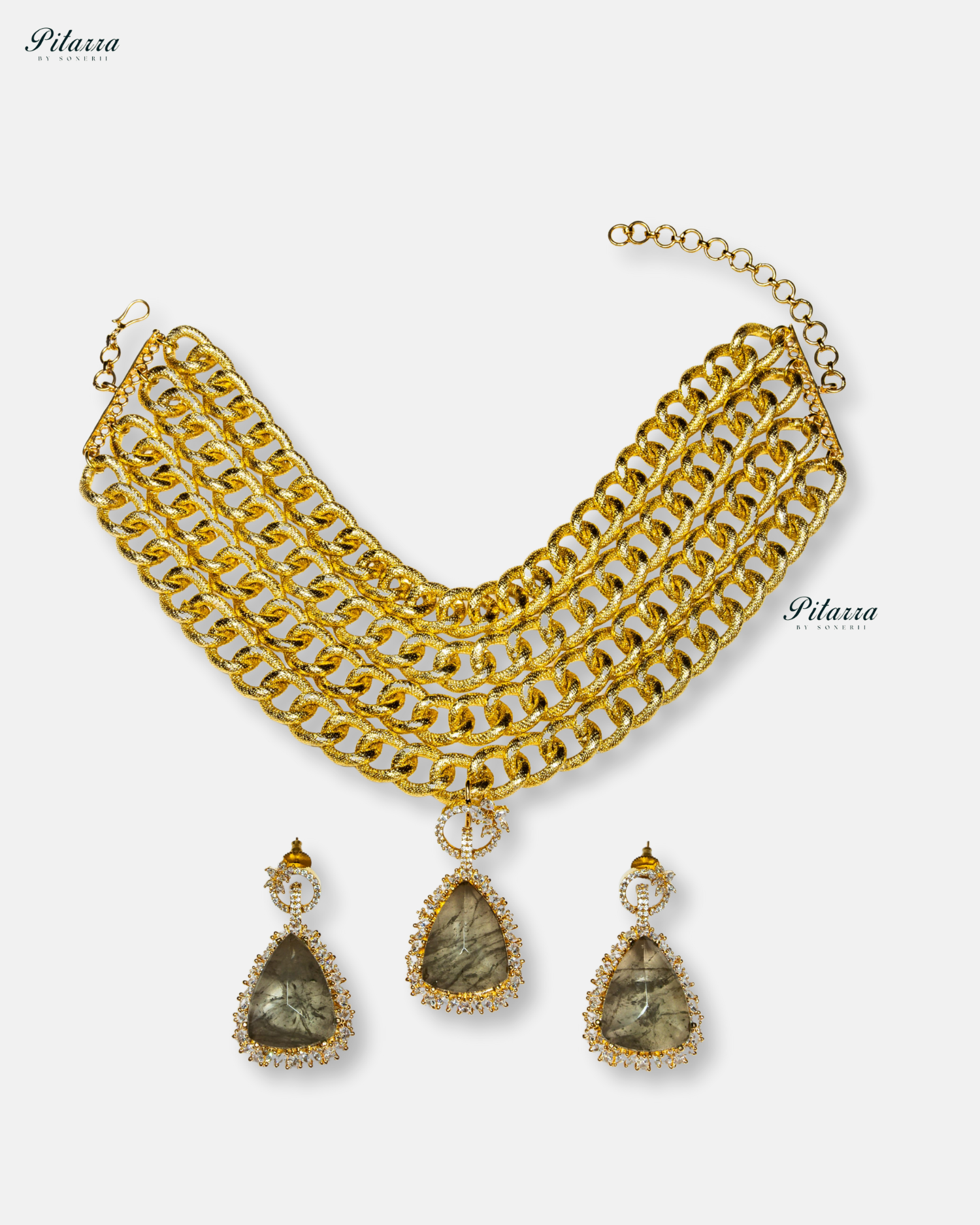 Golden Multilayered Grey Statement Pendant Chain Choker