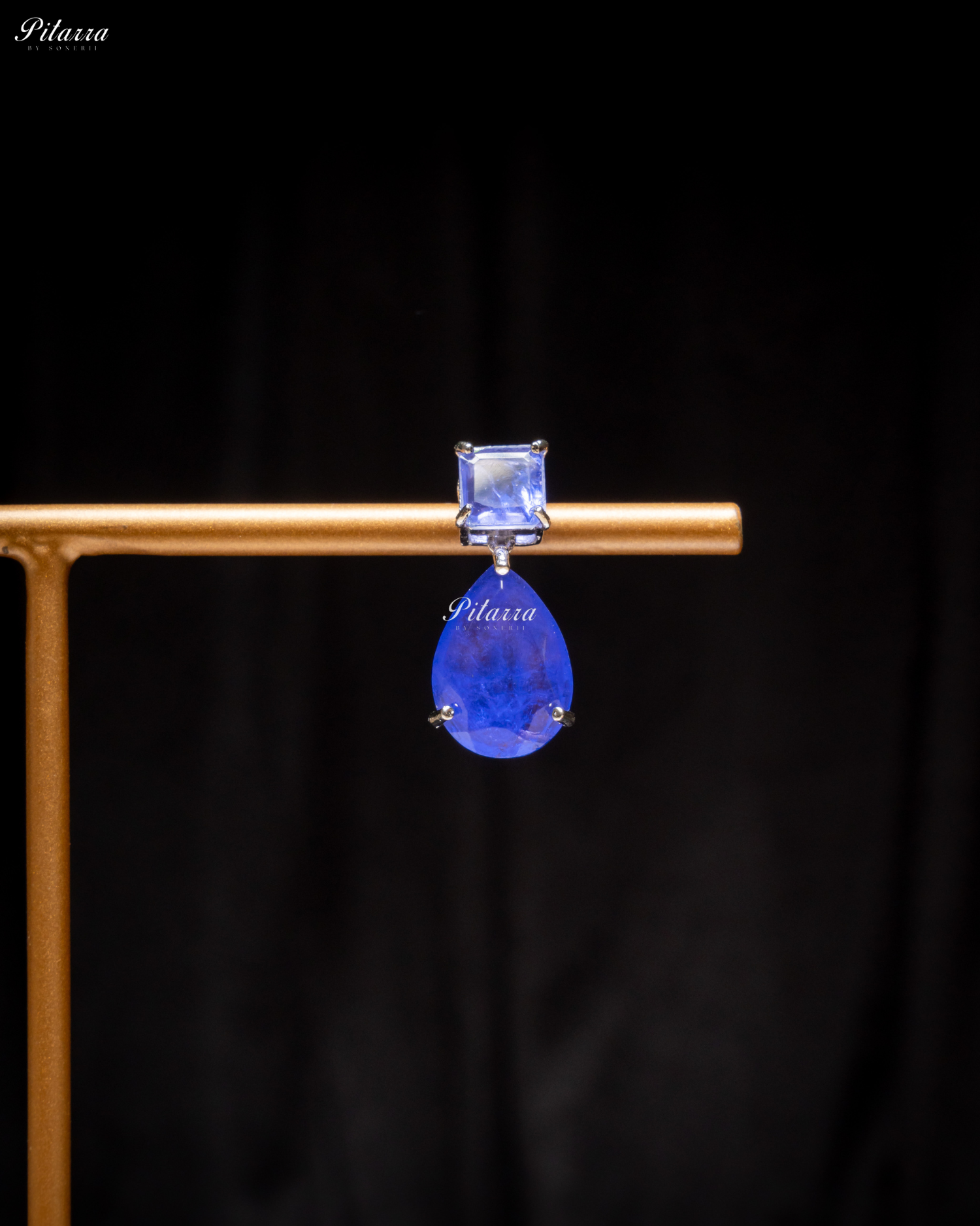 Blue Square and Drop Crystal Necklace Set