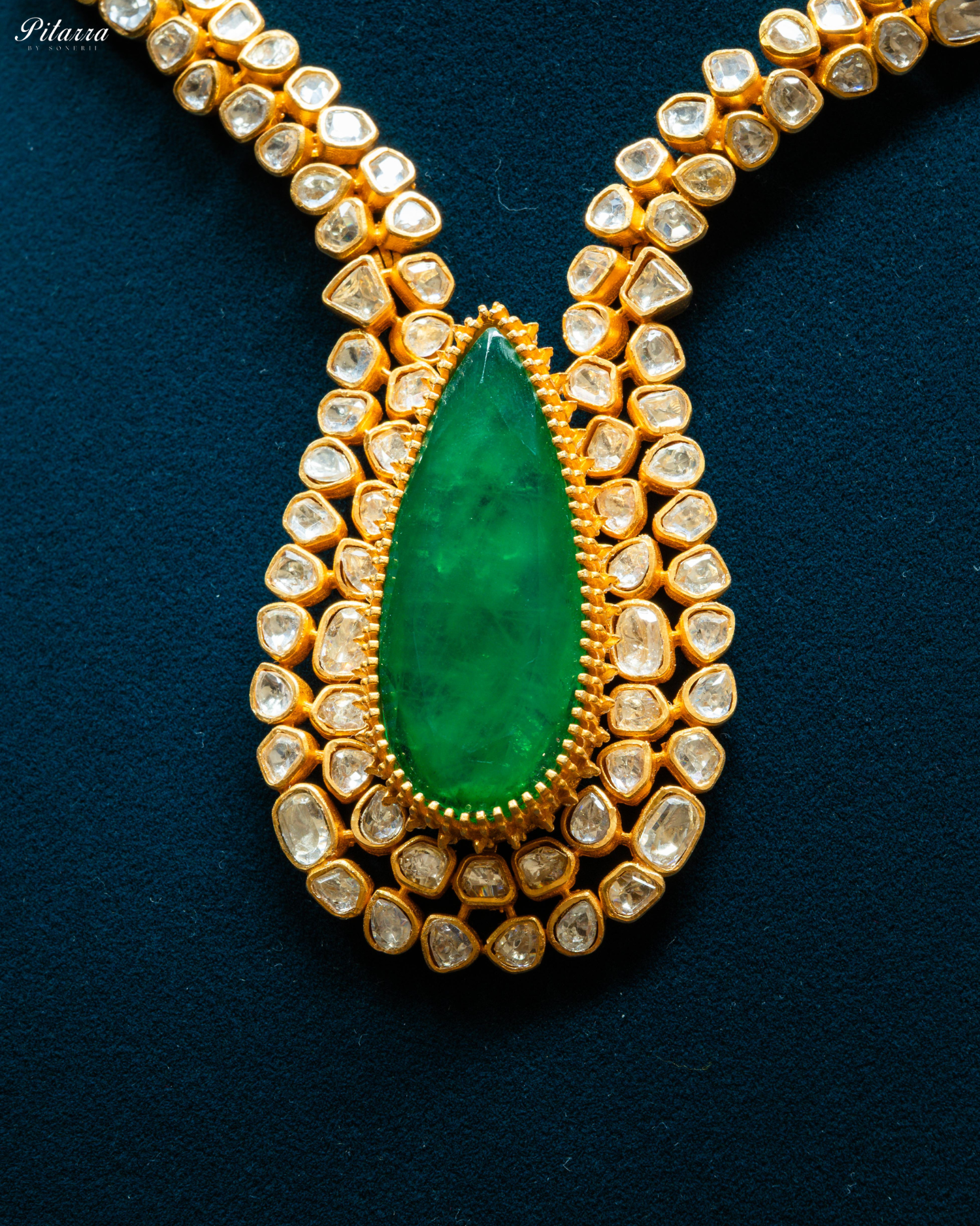 Emerald Stone Golden Pachi Kundan Necklace Set