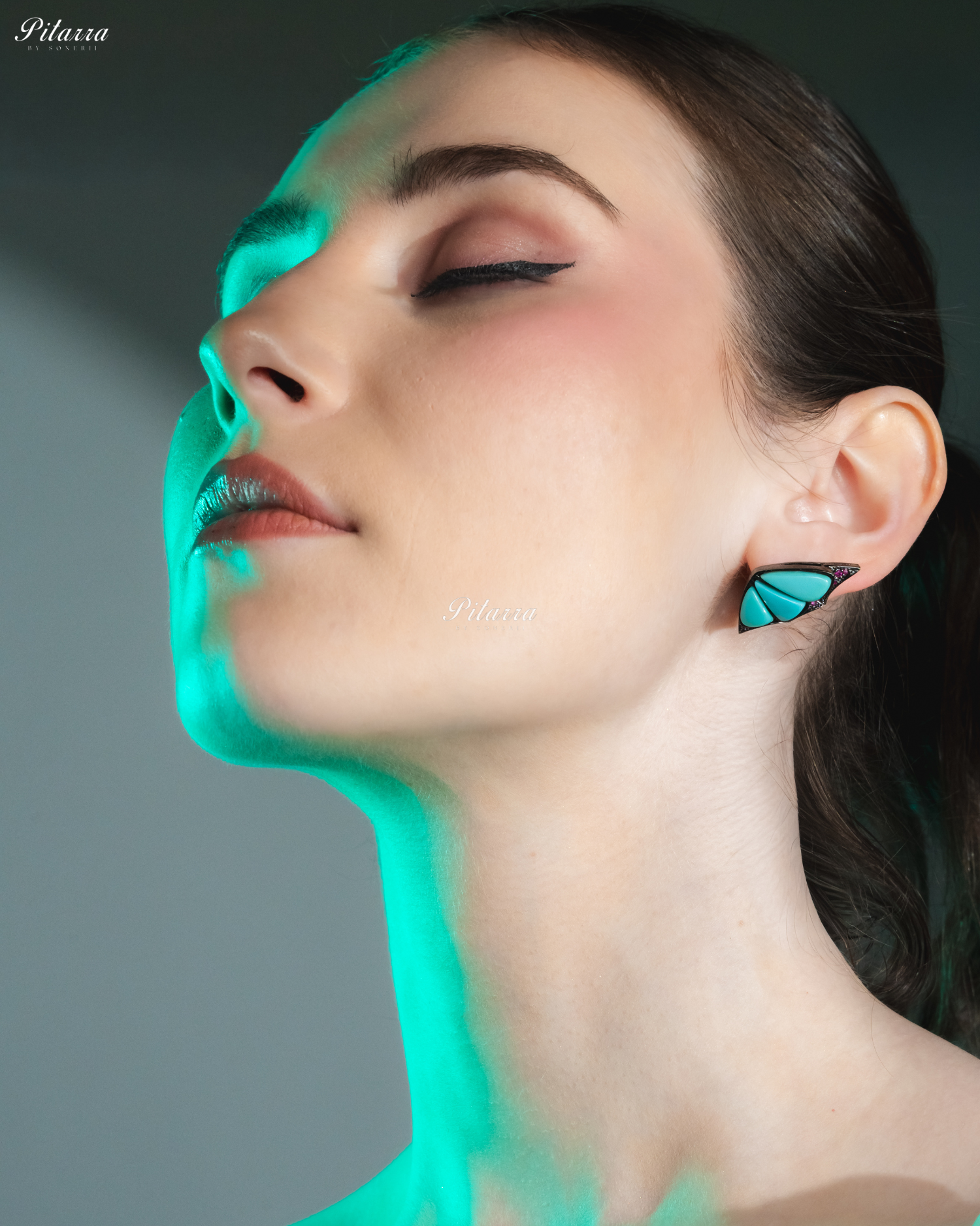 Turquoise Blue Wing Shape CZ Crystal Stud Earrings