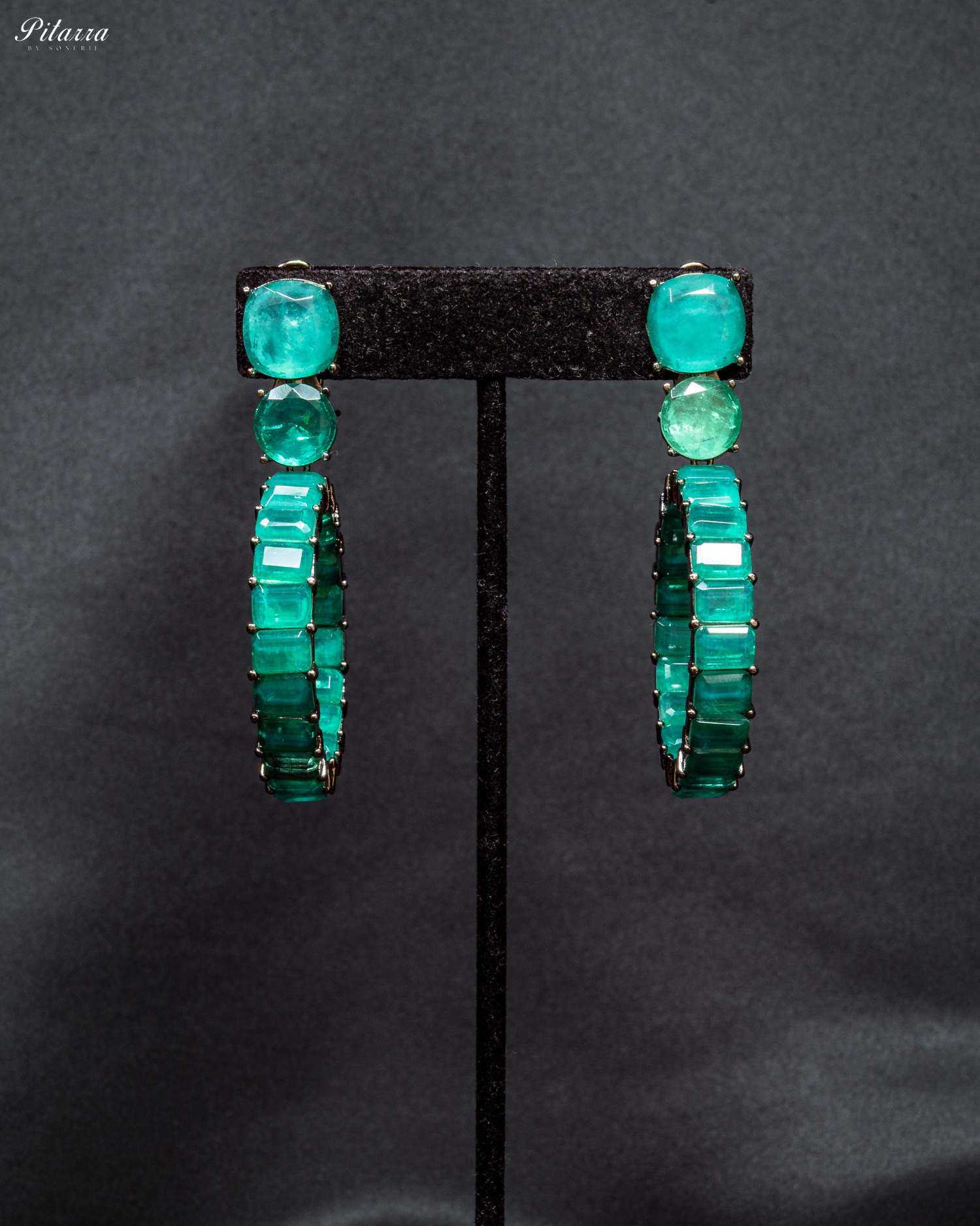 Green Circular Crystal Statement Dangle Earrings