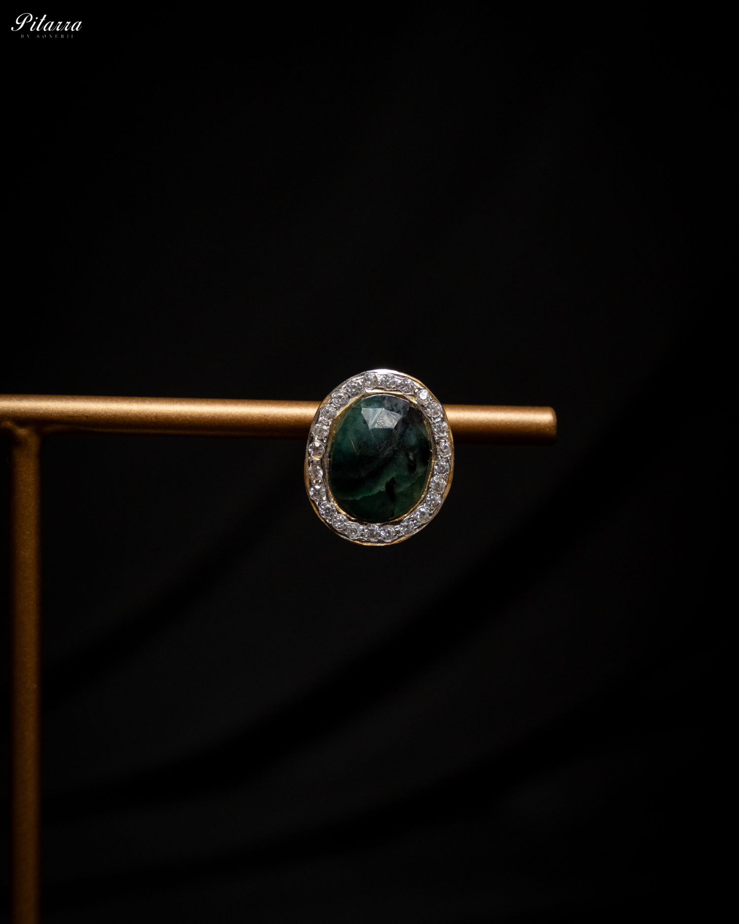 Gold Tone Chain Green Stone Necklace Set