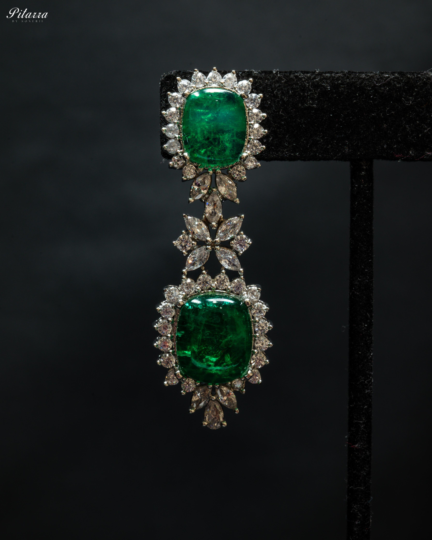Two Layer Emerald Stone Crystal Necklace Set