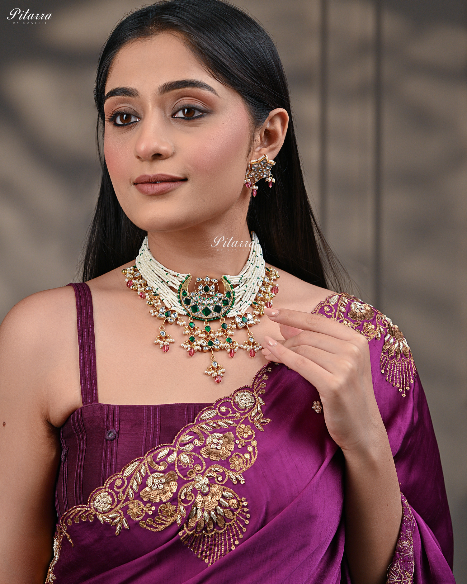 Green Moon Pachi Pink Kundan Choker Set