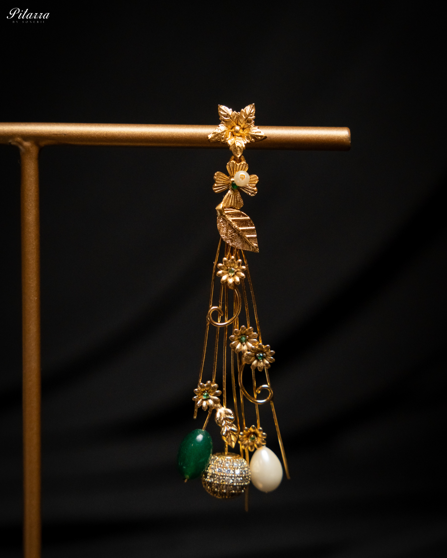 Golden Leaf With Green Crystals Choker Set