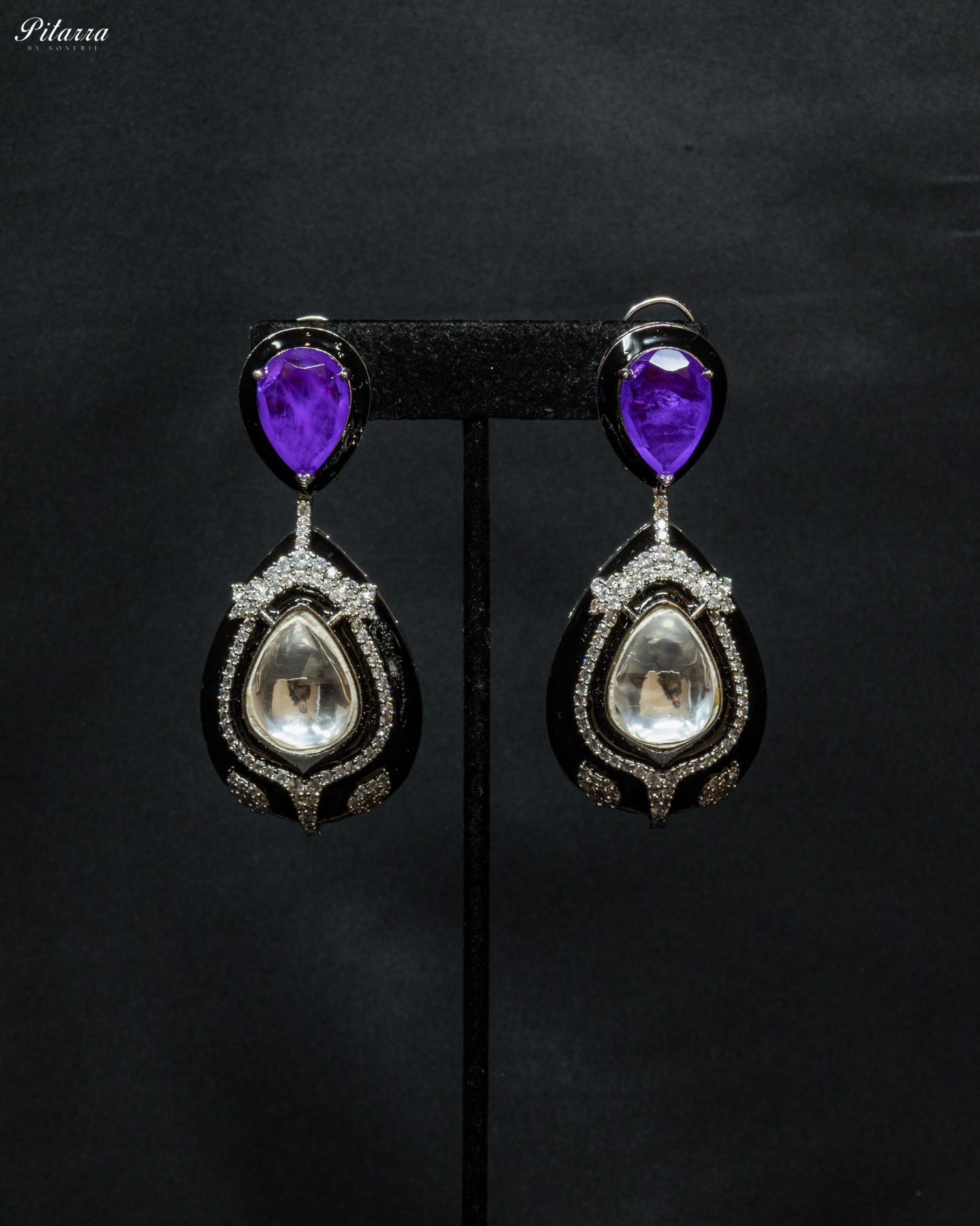 Purple Stone Crystal Drop Dangler Earrings