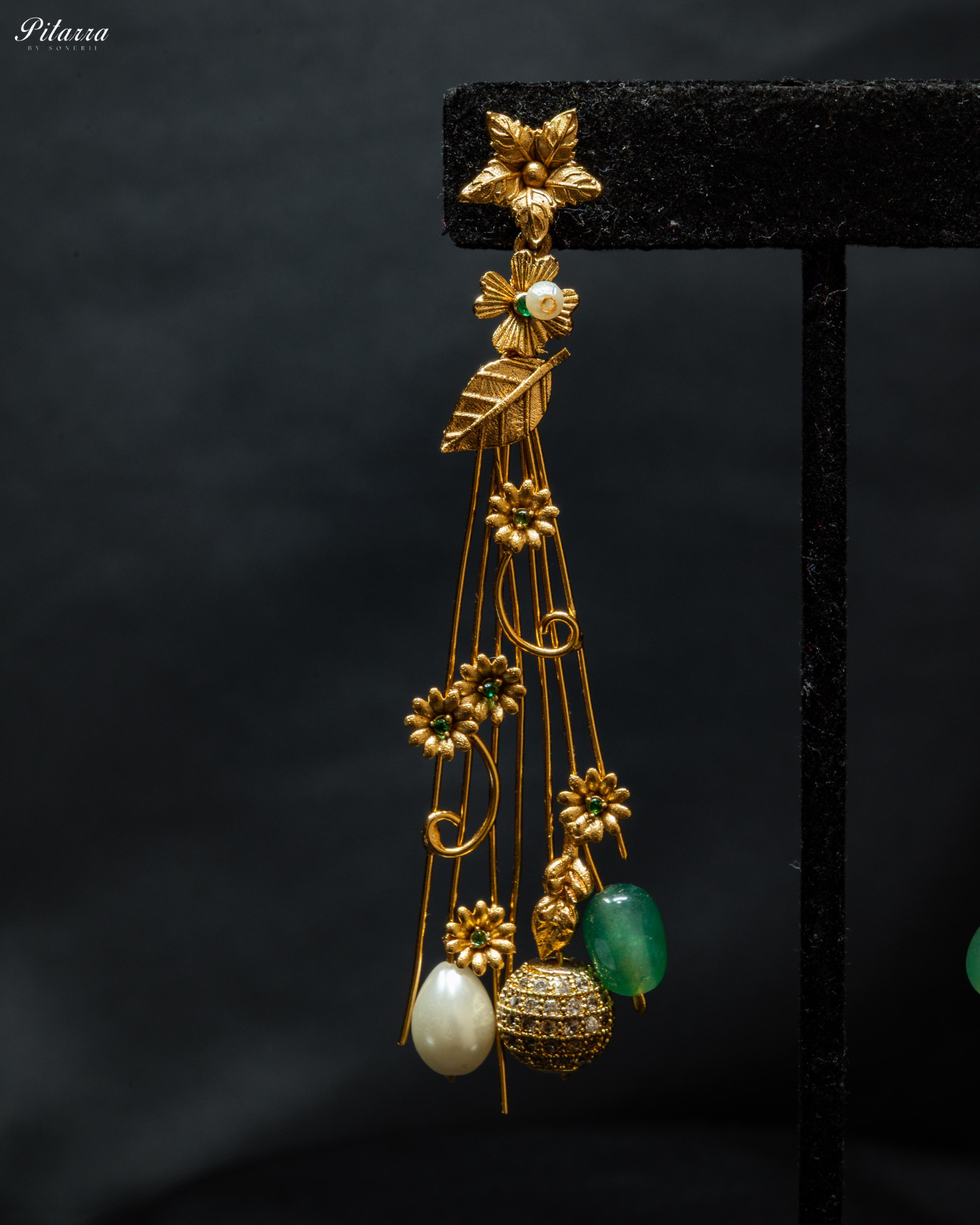 Golden Leaf With Green Crystal Stone Choker Set