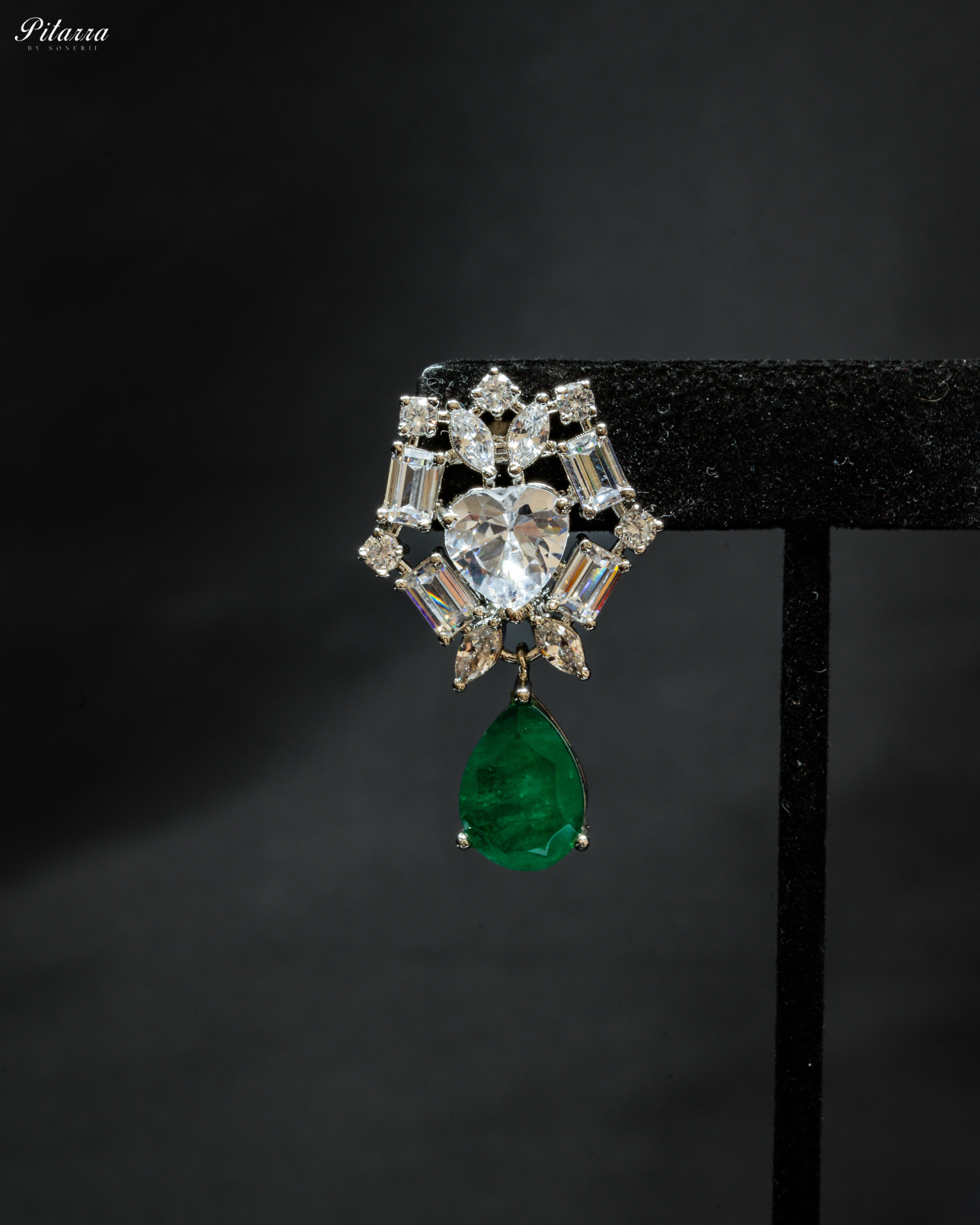 Emerald Drop Cubic Zirconia Studded Necklace Set