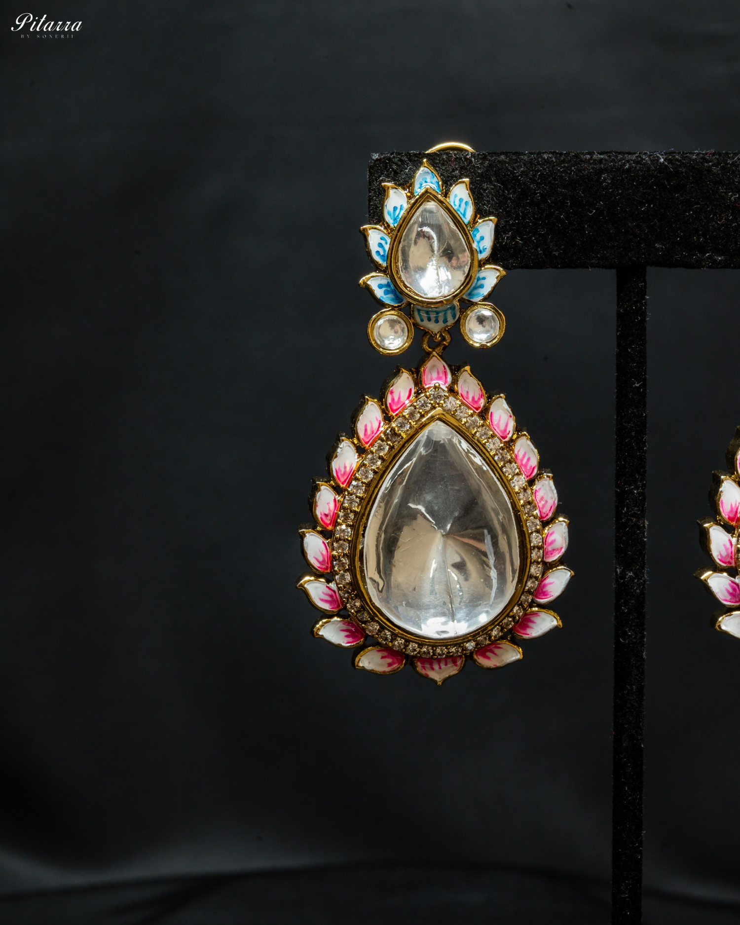Pitarra Pink Polki Kundan Dangle Earrings