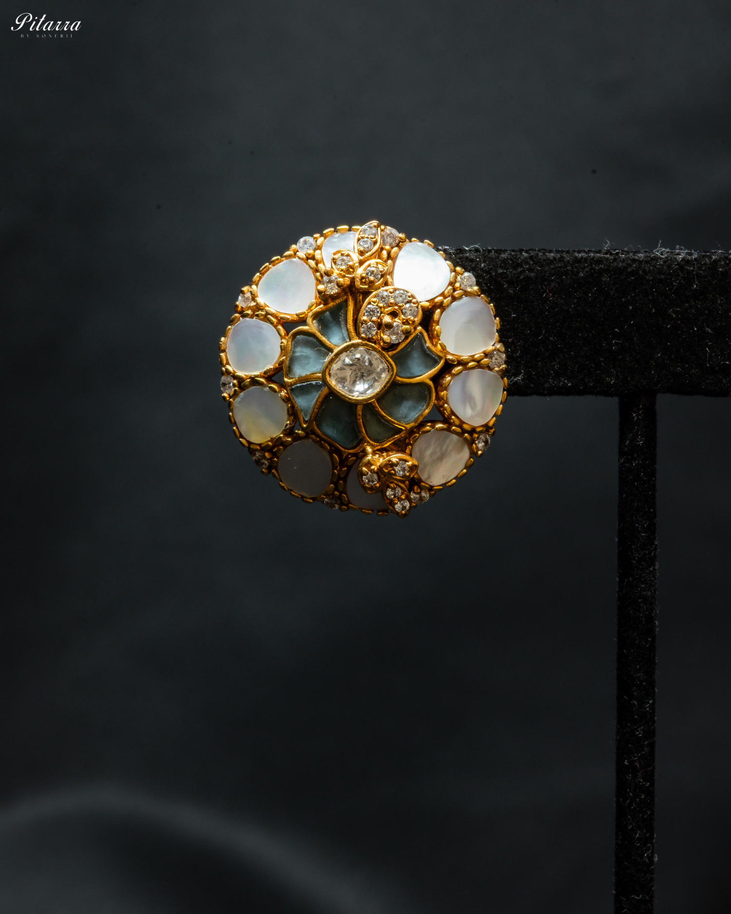 Blue Elegant Gold-Plated Kundan Stud Earrings