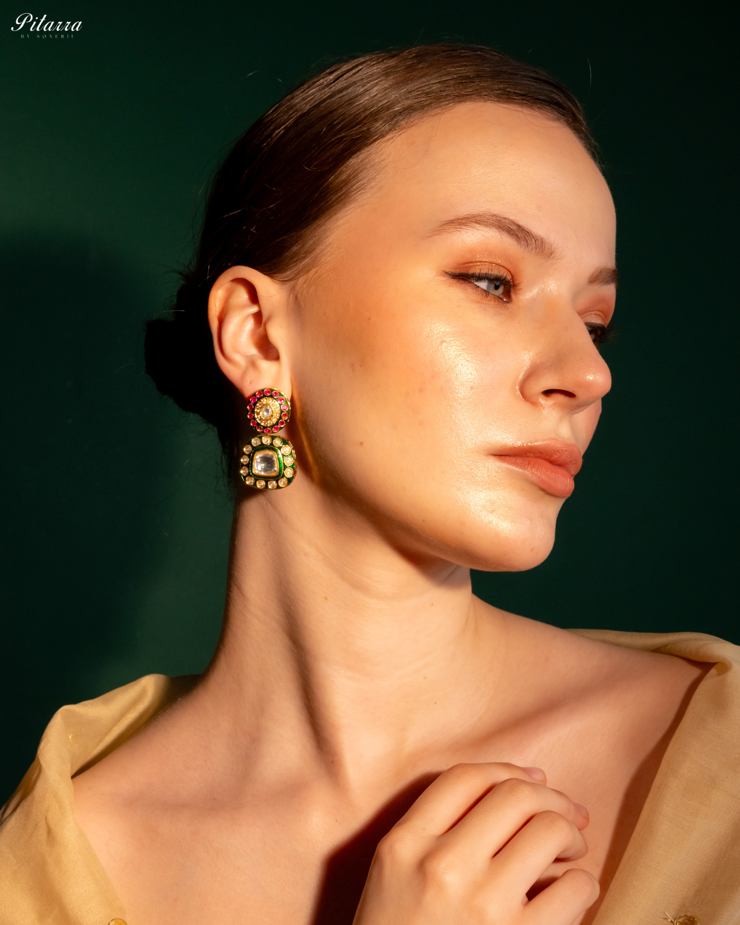 Lauren Green Square Polki Earrings Set