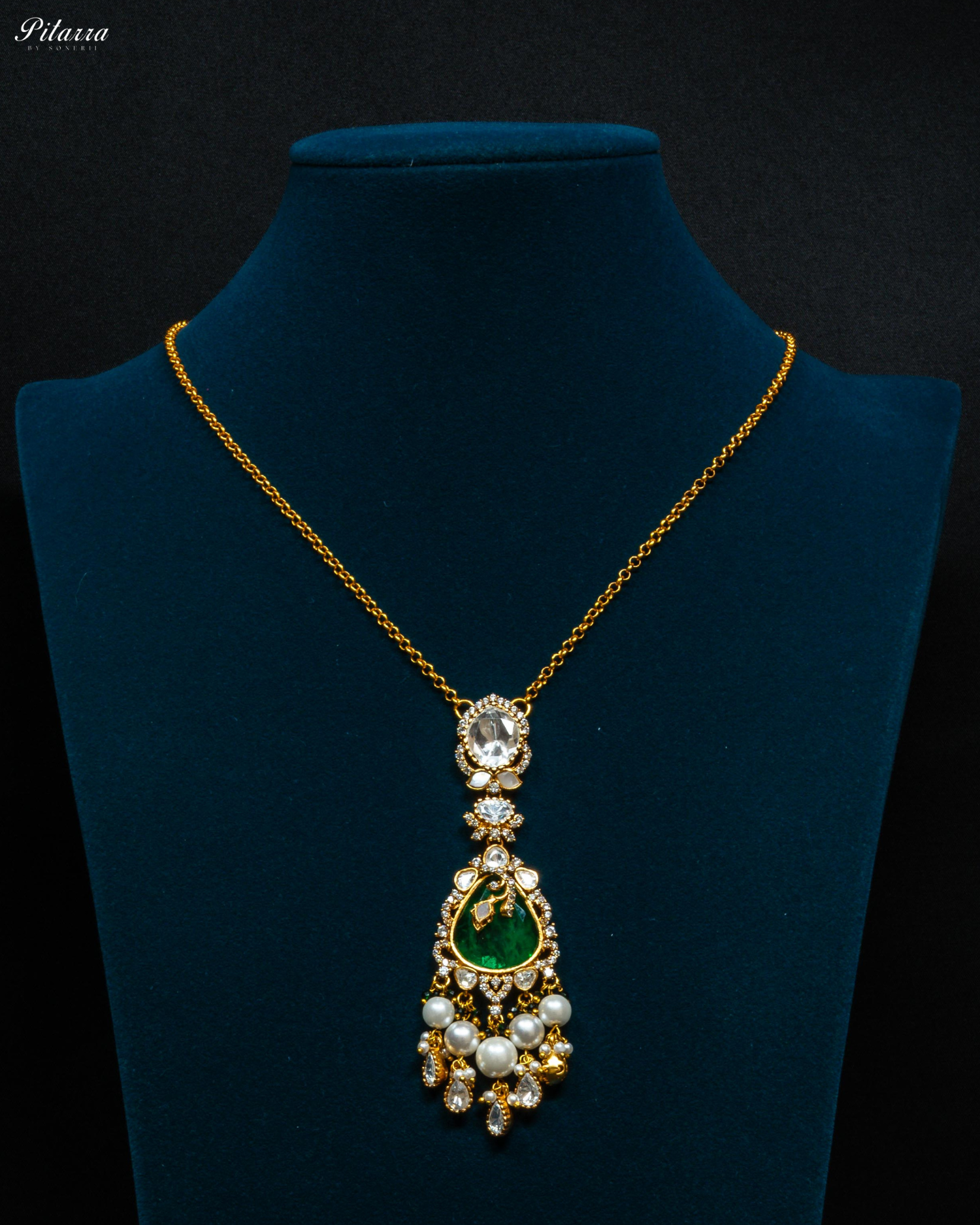 Emerald Stone Gold Plated Beaded Traditional Necklace Set
