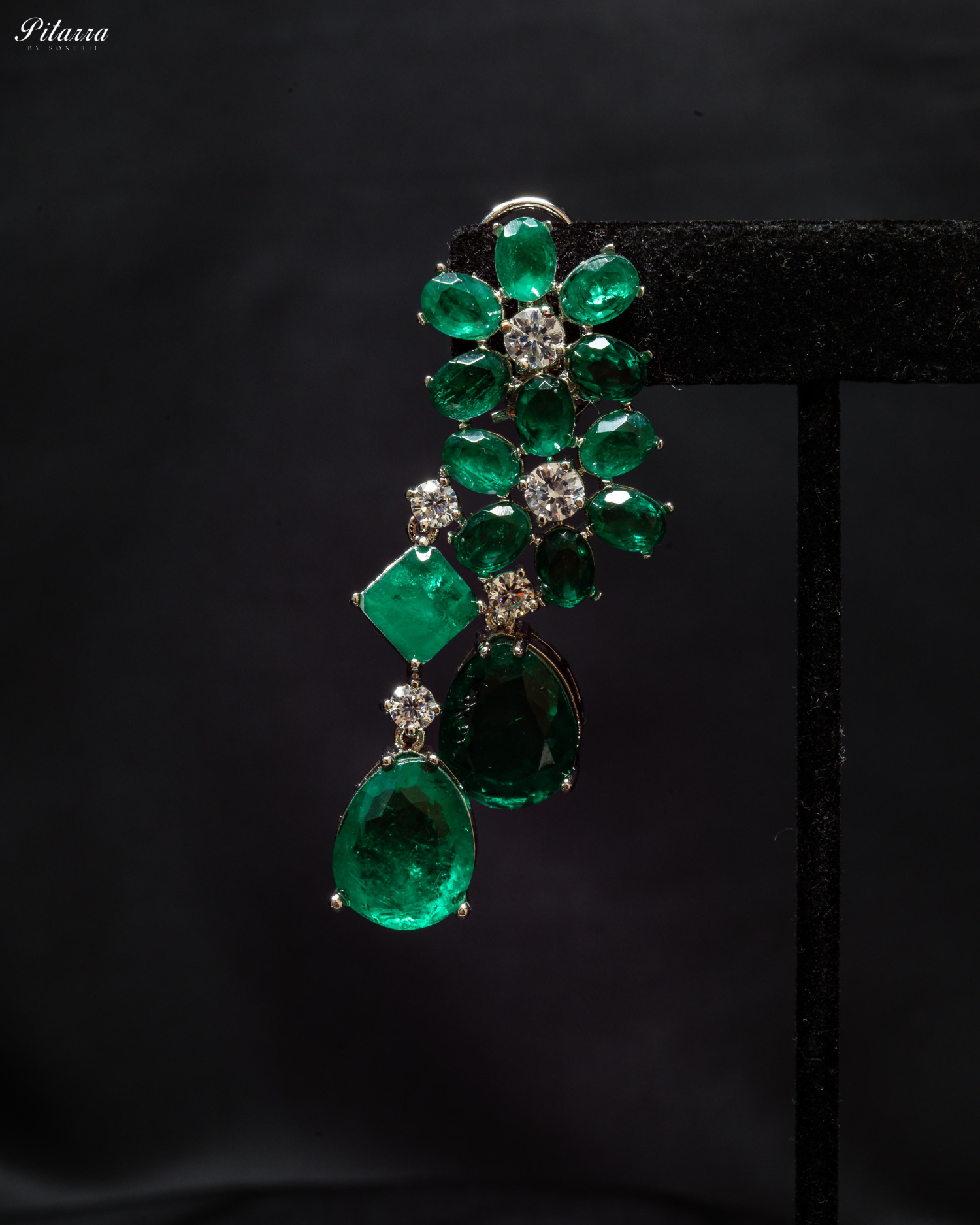 Silver Finish Emerald Crystal Dangler Earrings