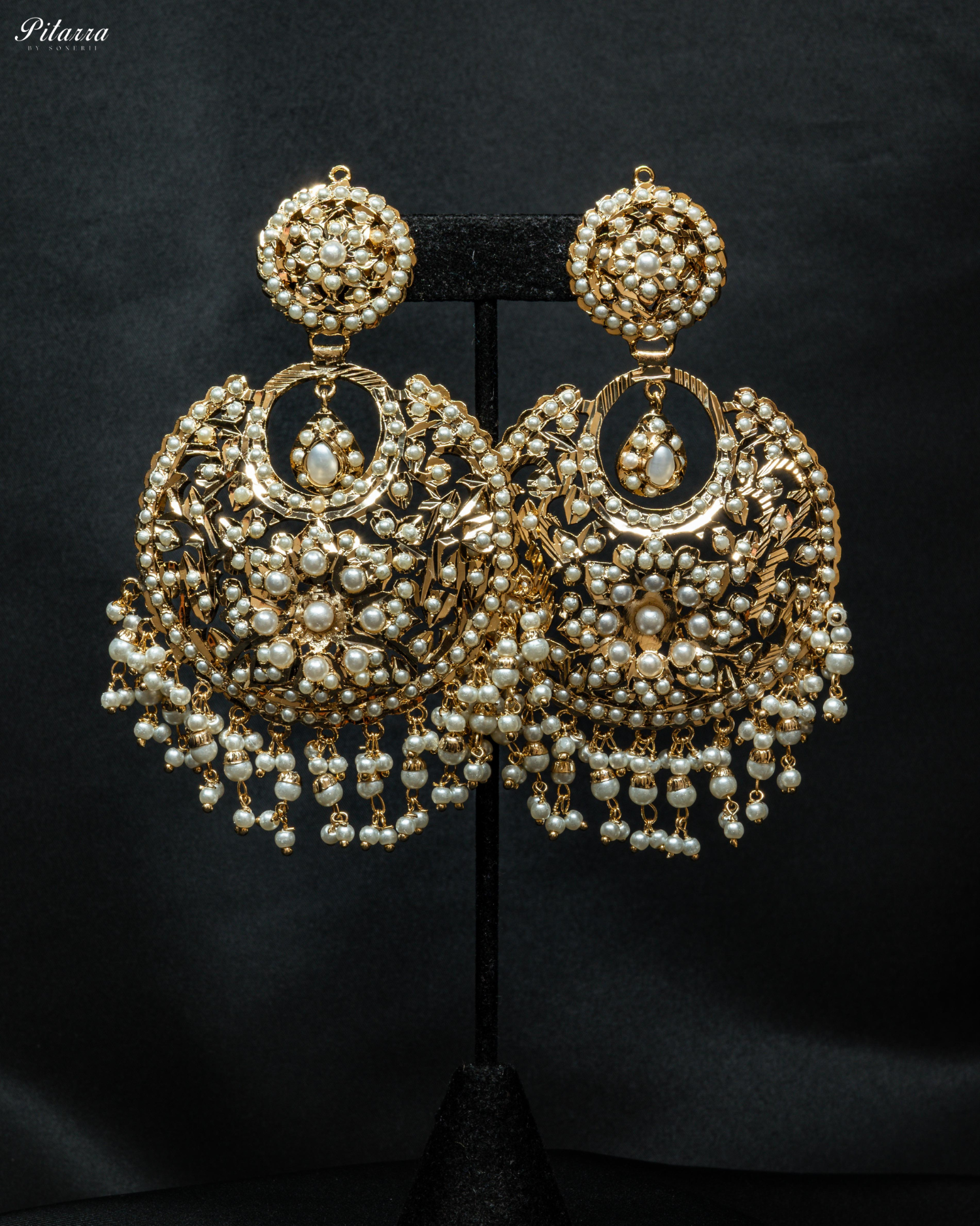 White Stone Studded Punjabi Jadau Chandbali Earrings
