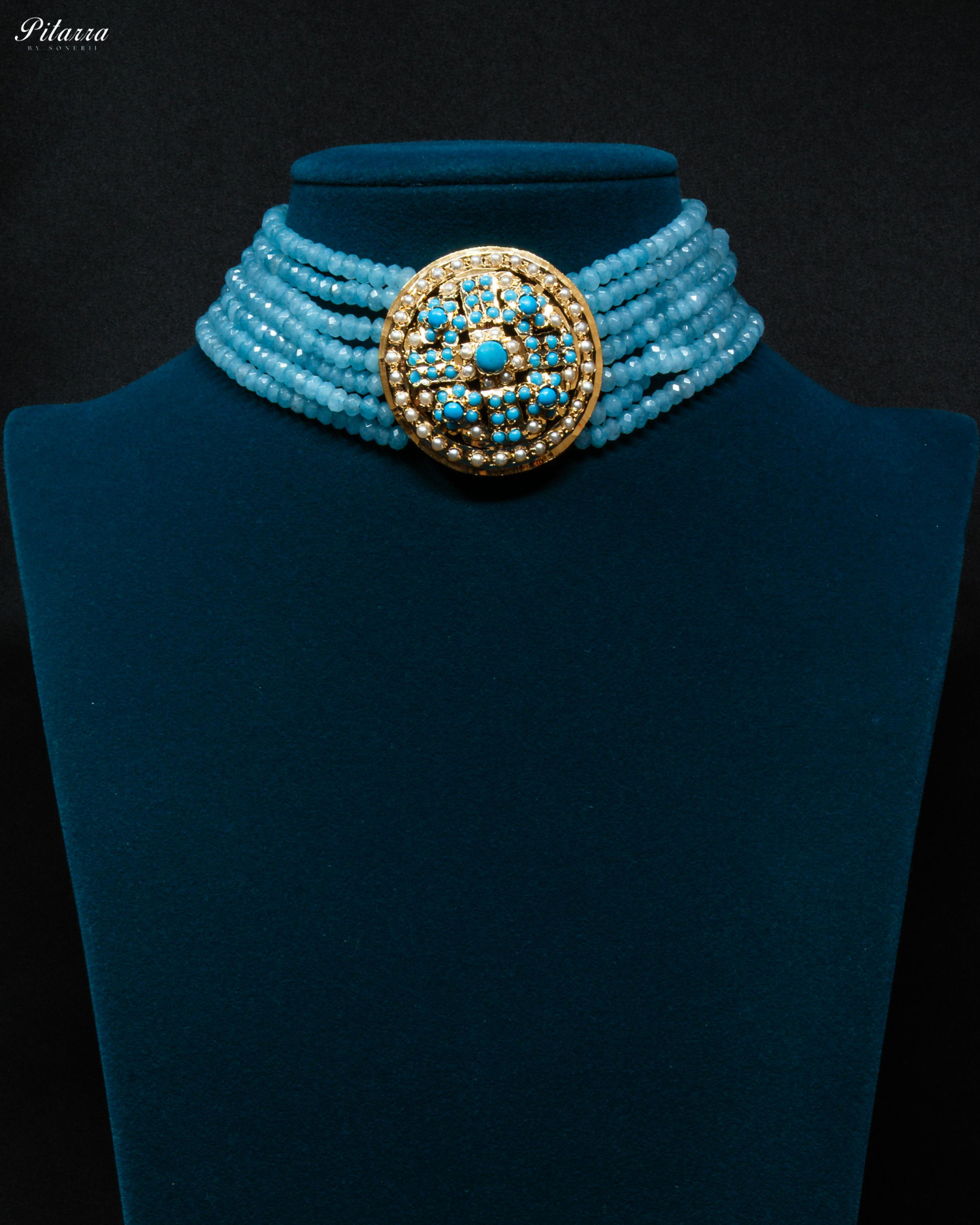 Blue Layered Stones Blue Pearl Punjabi Jadau Choker