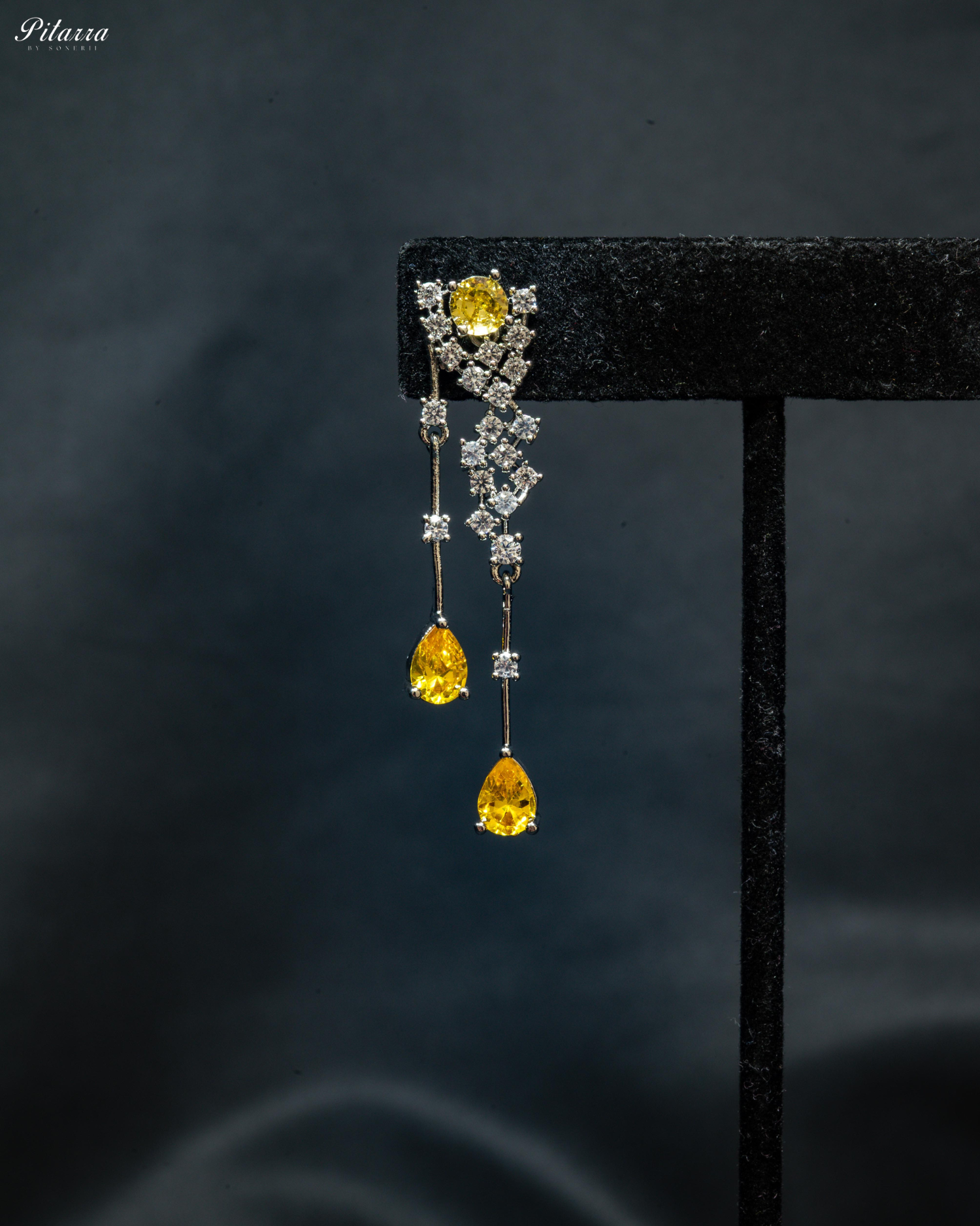 Yellow Drop Stone Cubic Zircon Dangle Earrings