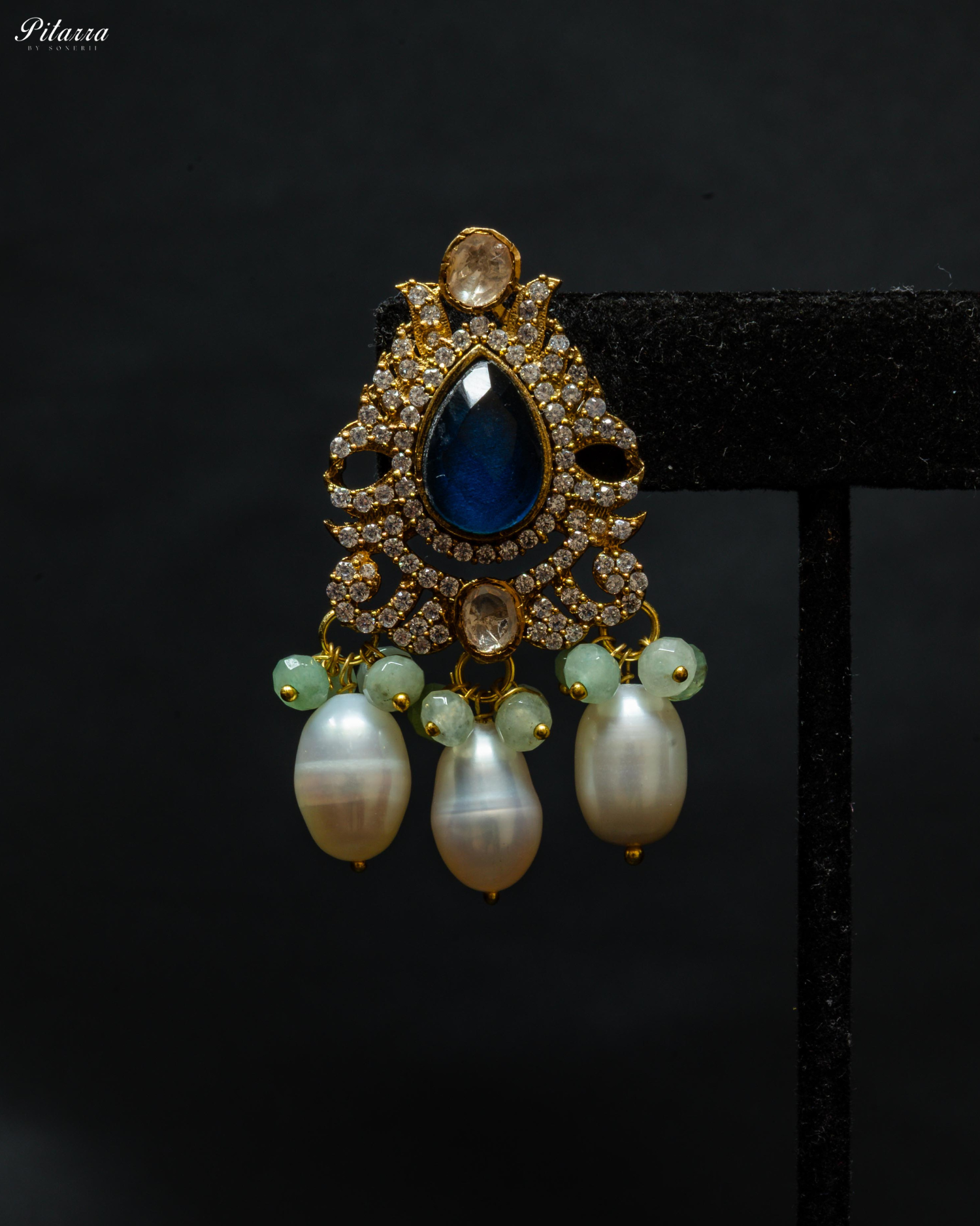 White Pearl Blue Stone Pitarra Kundan Necklace