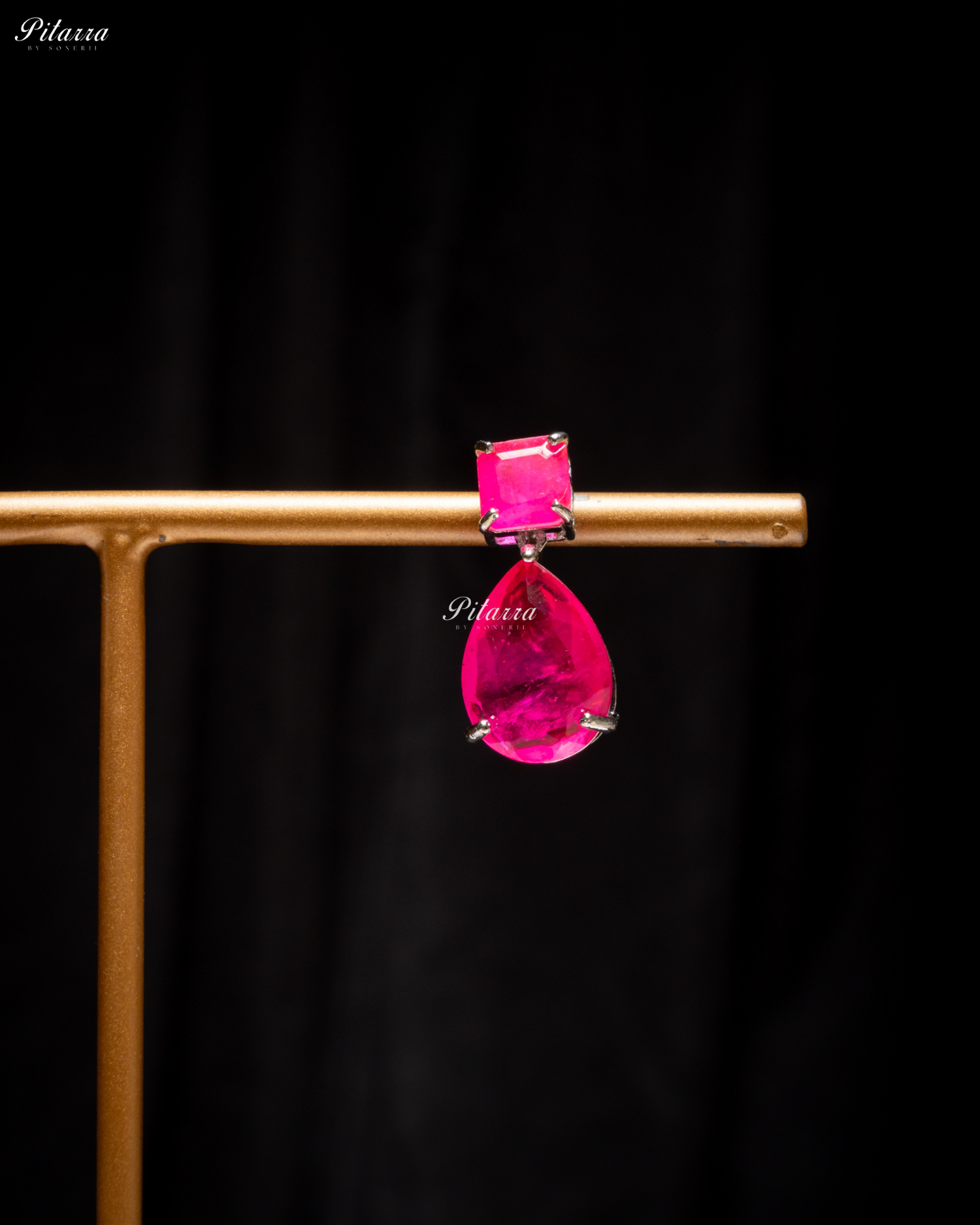 Pink Square and Drop Crystal Necklace Set