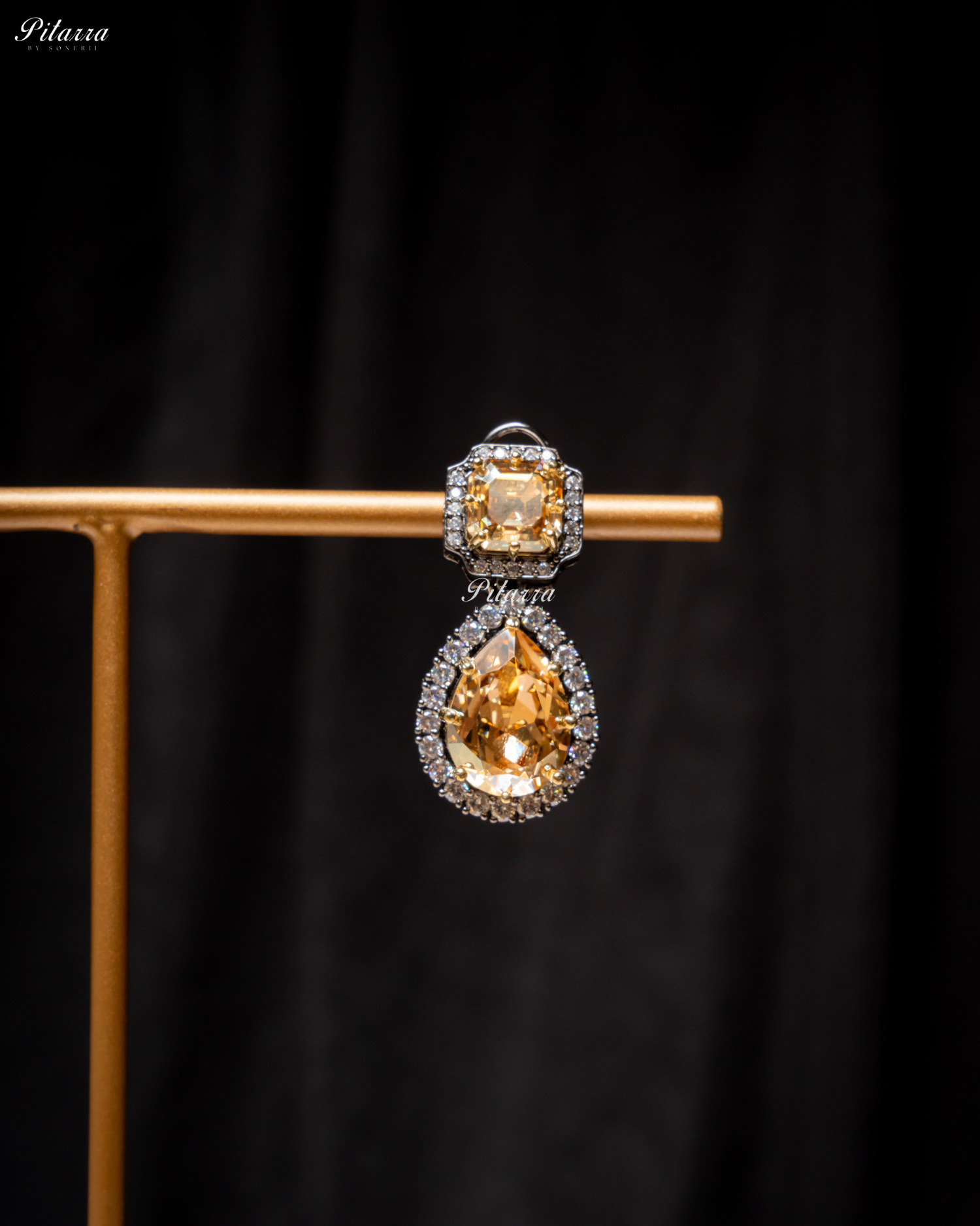 Yellow Two Layer Silver CZ Necklace Set