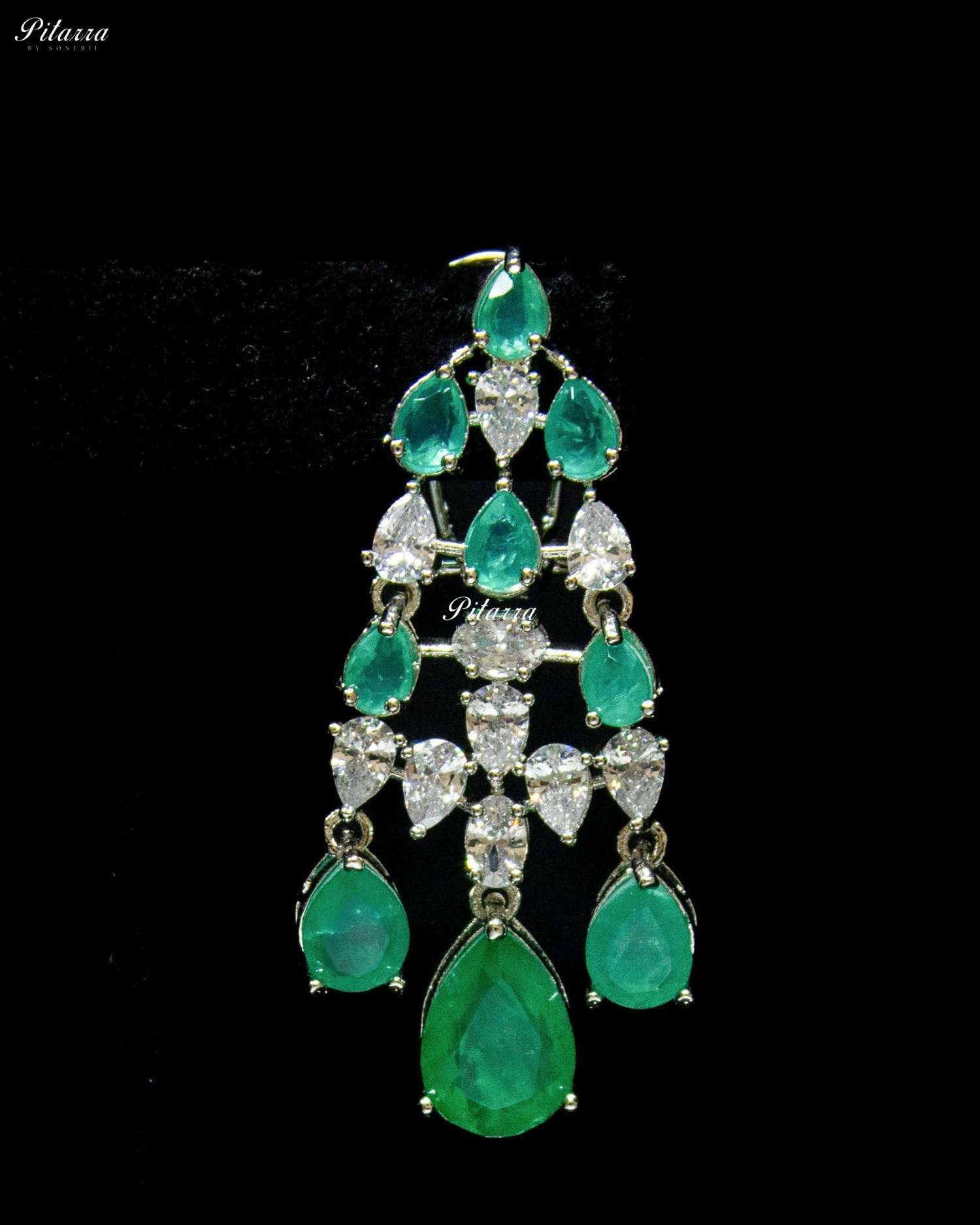 Five Layer Green CZ Stone Studded Crystal Necklace Set