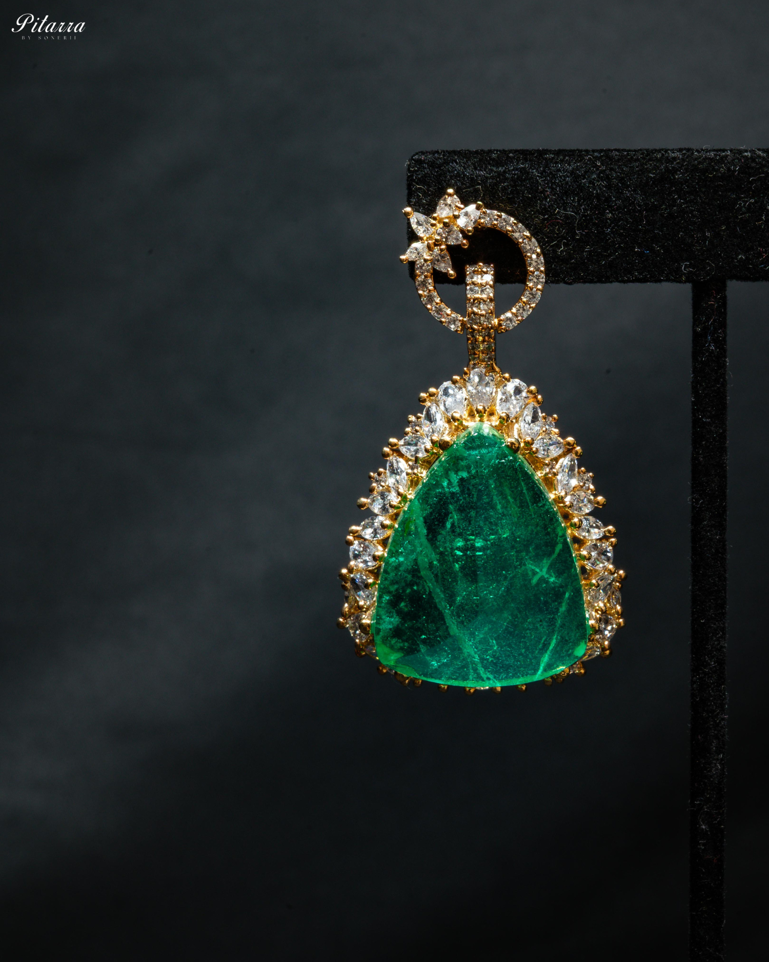 Golden Multilayered Green Stone Statement Pendant Chain Choker
