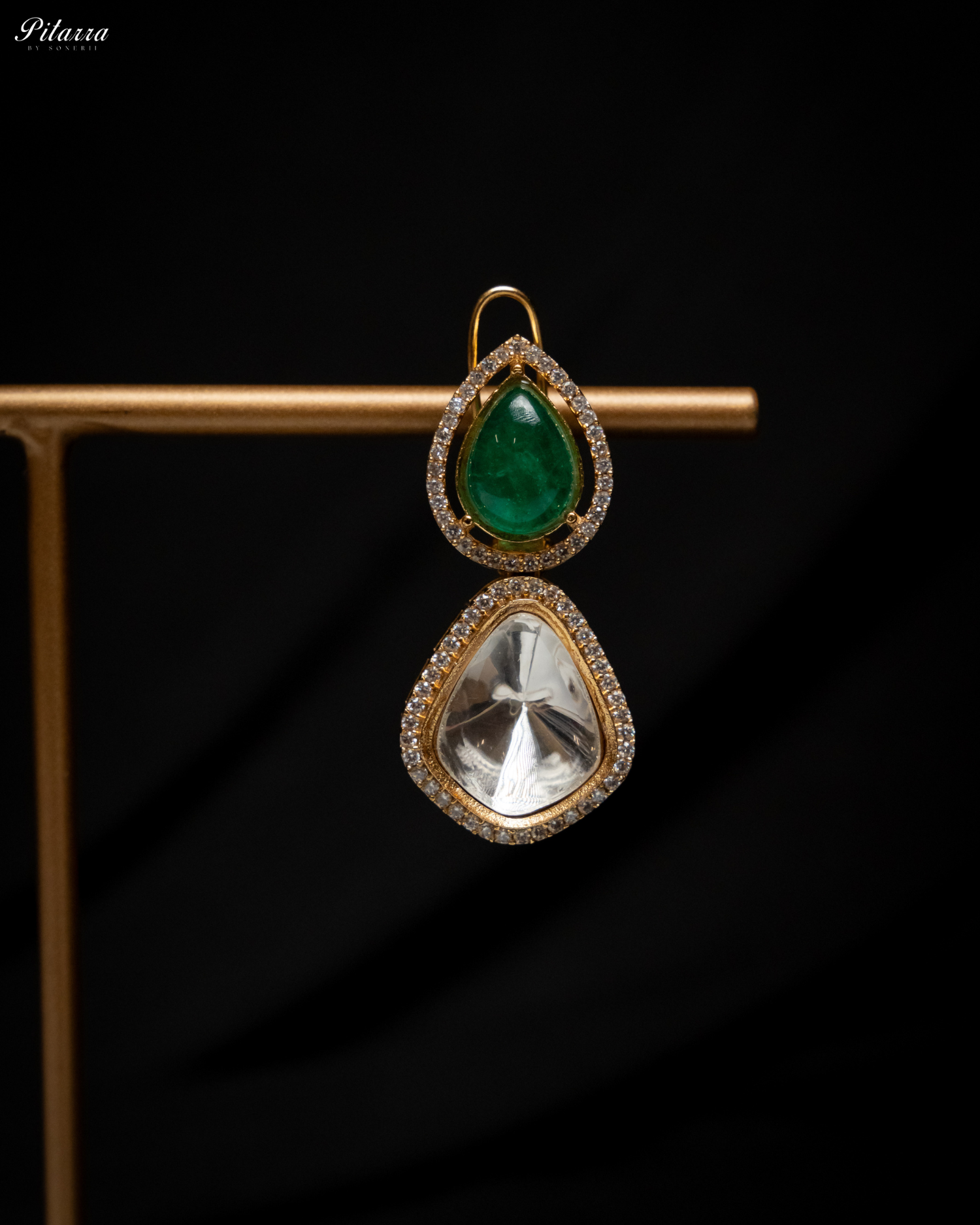 Antique Finish Golden Leaf Stone Kundan Set