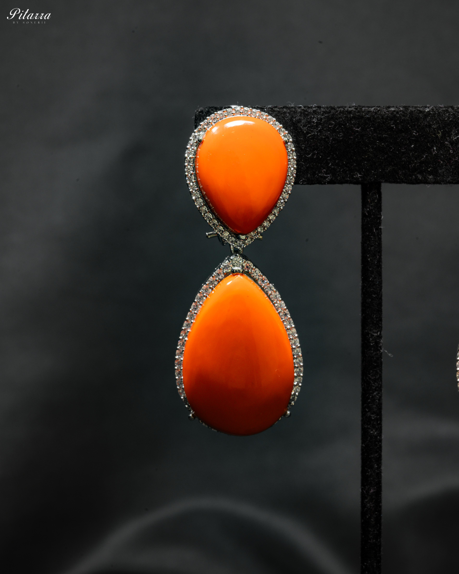 Orange Color Drop Stone Silver Crytsal Dangle Earrings