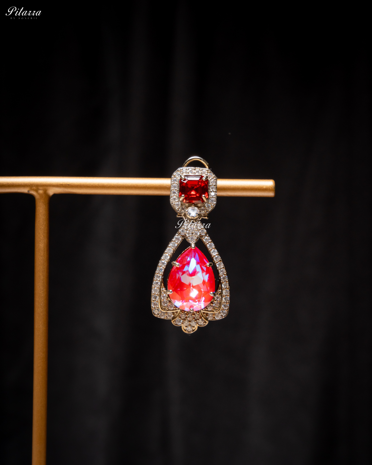 Red Stone Layered Zircon Necklace Set